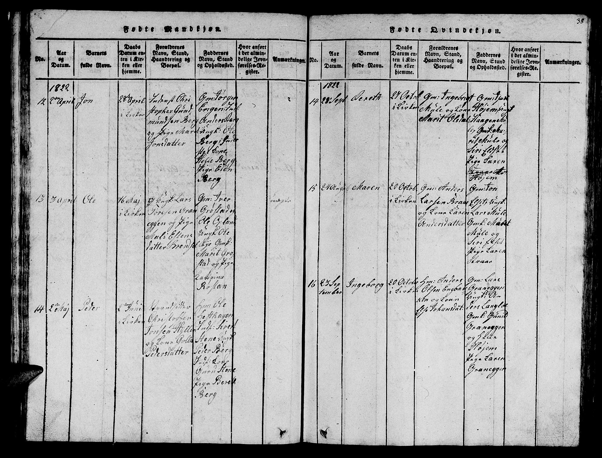 Ministerialprotokoller, klokkerbøker og fødselsregistre - Sør-Trøndelag, AV/SAT-A-1456/612/L0385: Parish register (copy) no. 612C01, 1816-1845, p. 38