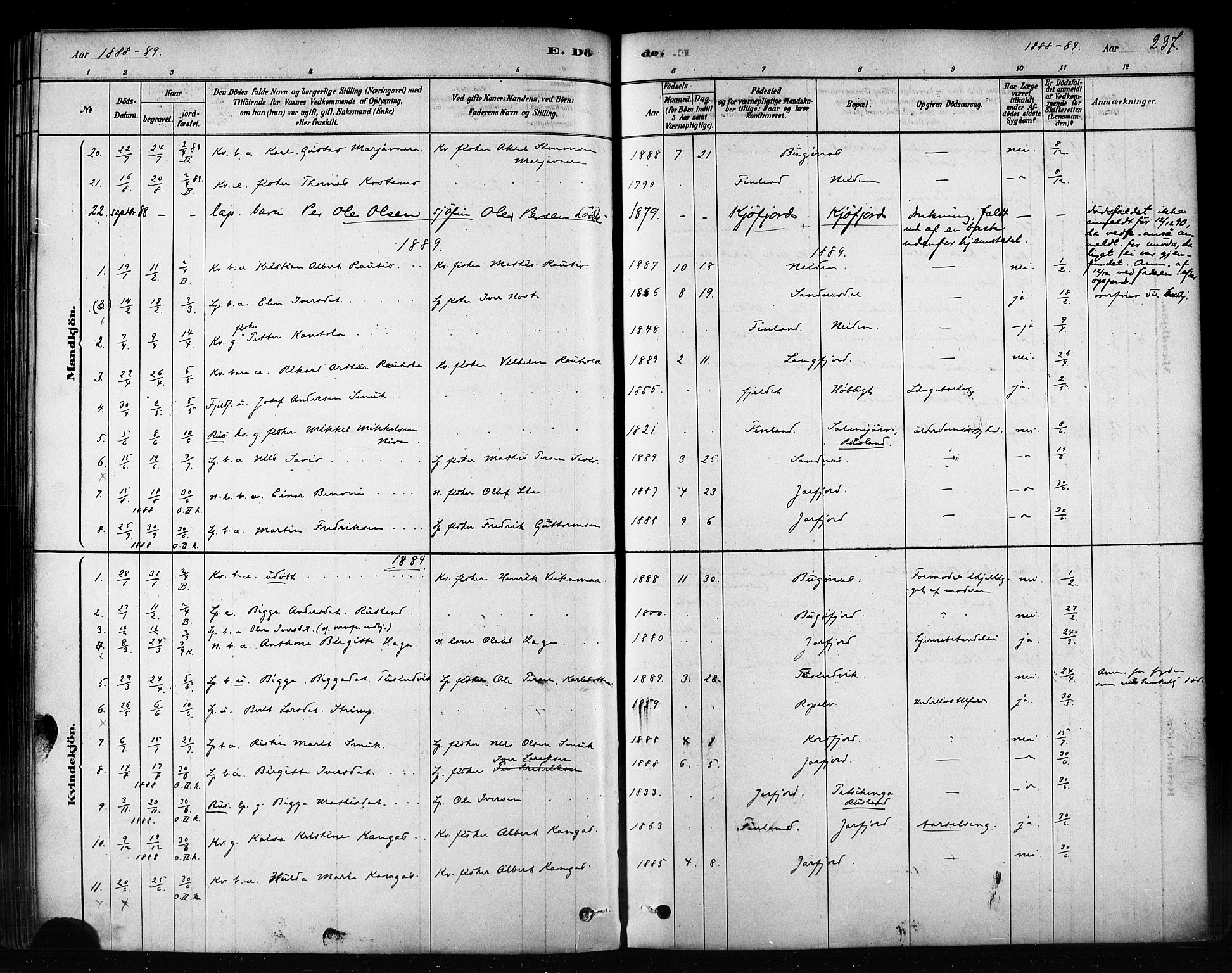 Sør-Varanger sokneprestkontor, AV/SATØ-S-1331/H/Ha/L0003kirke: Parish register (official) no. 3, 1878-1891, p. 237