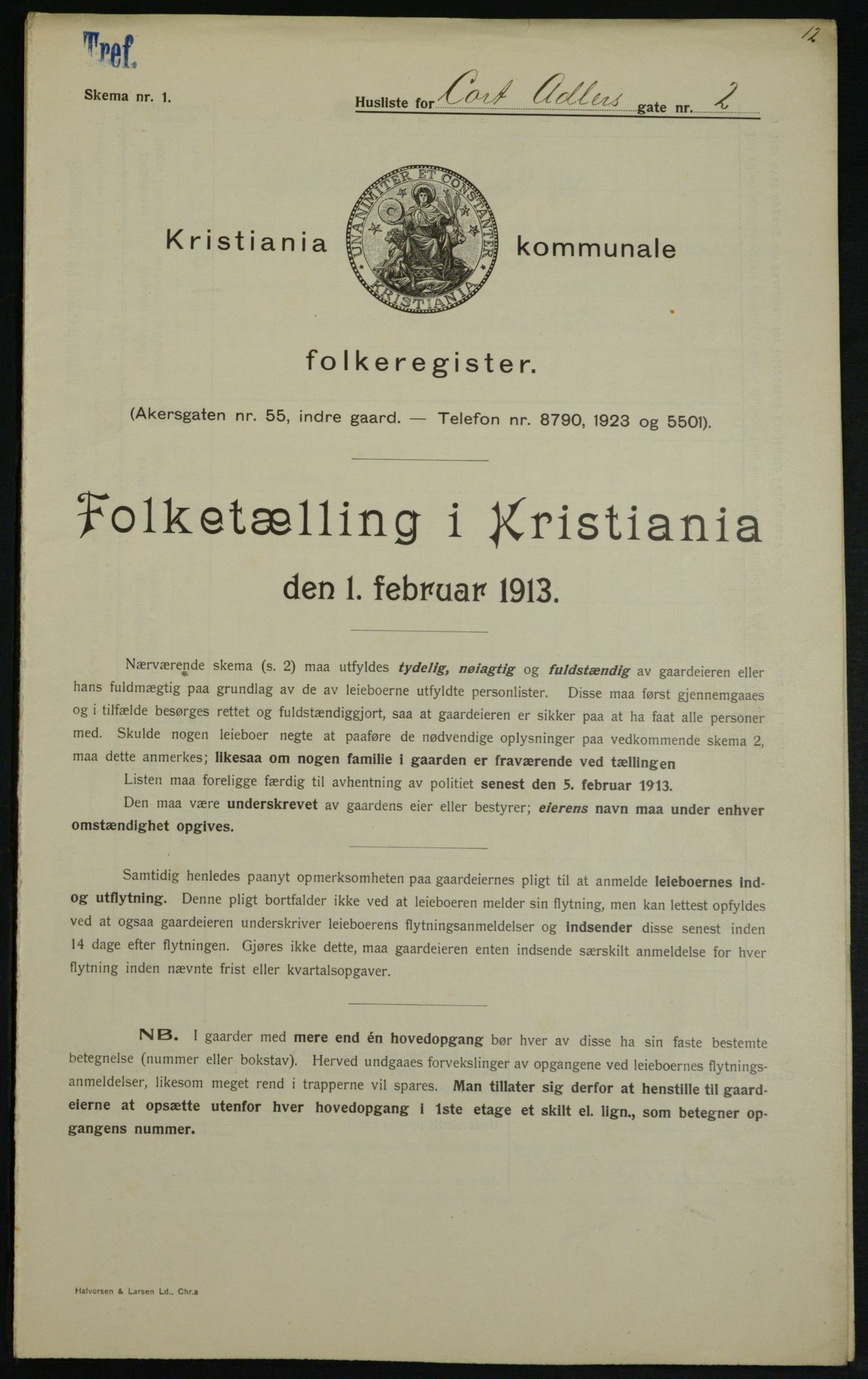 OBA, Municipal Census 1913 for Kristiania, 1913, p. 13645