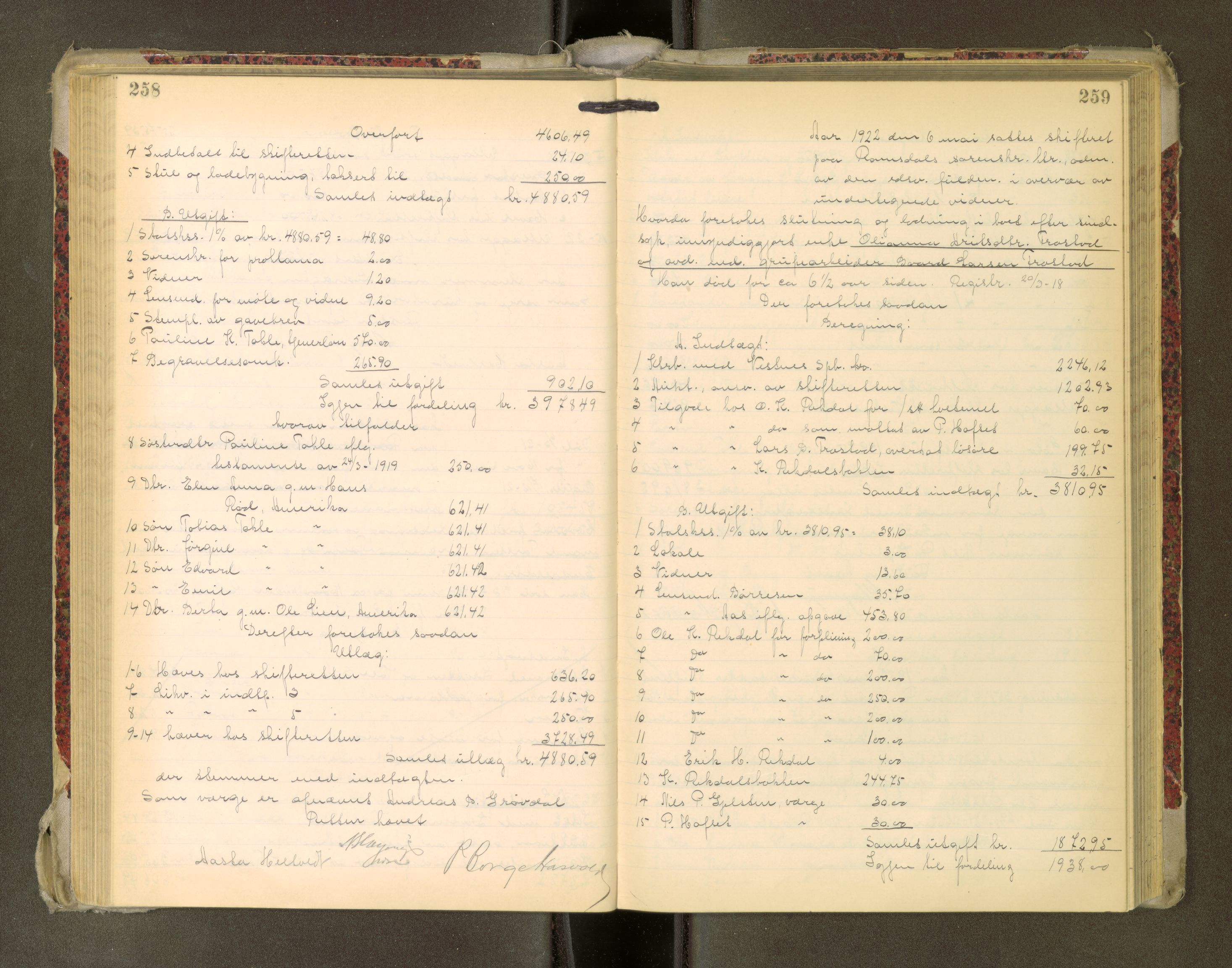 Romsdal sorenskriveri, AV/SAT-A-4149/1/3/3A/L0022: Skifteutlodnings Protokoll, 1920-1924, p. 258-259