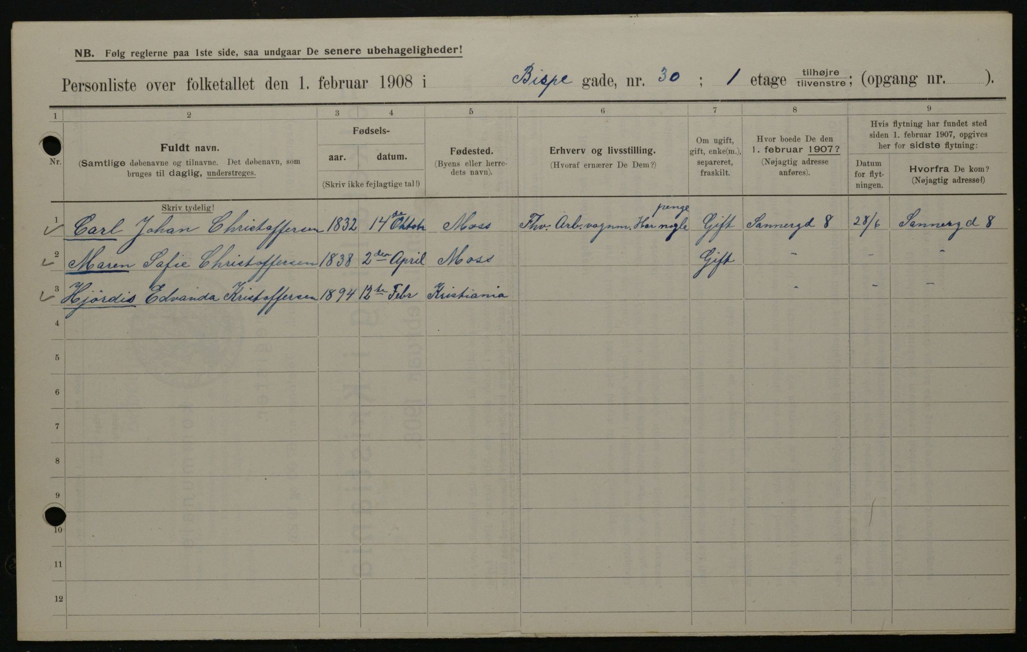 OBA, Municipal Census 1908 for Kristiania, 1908, p. 5344