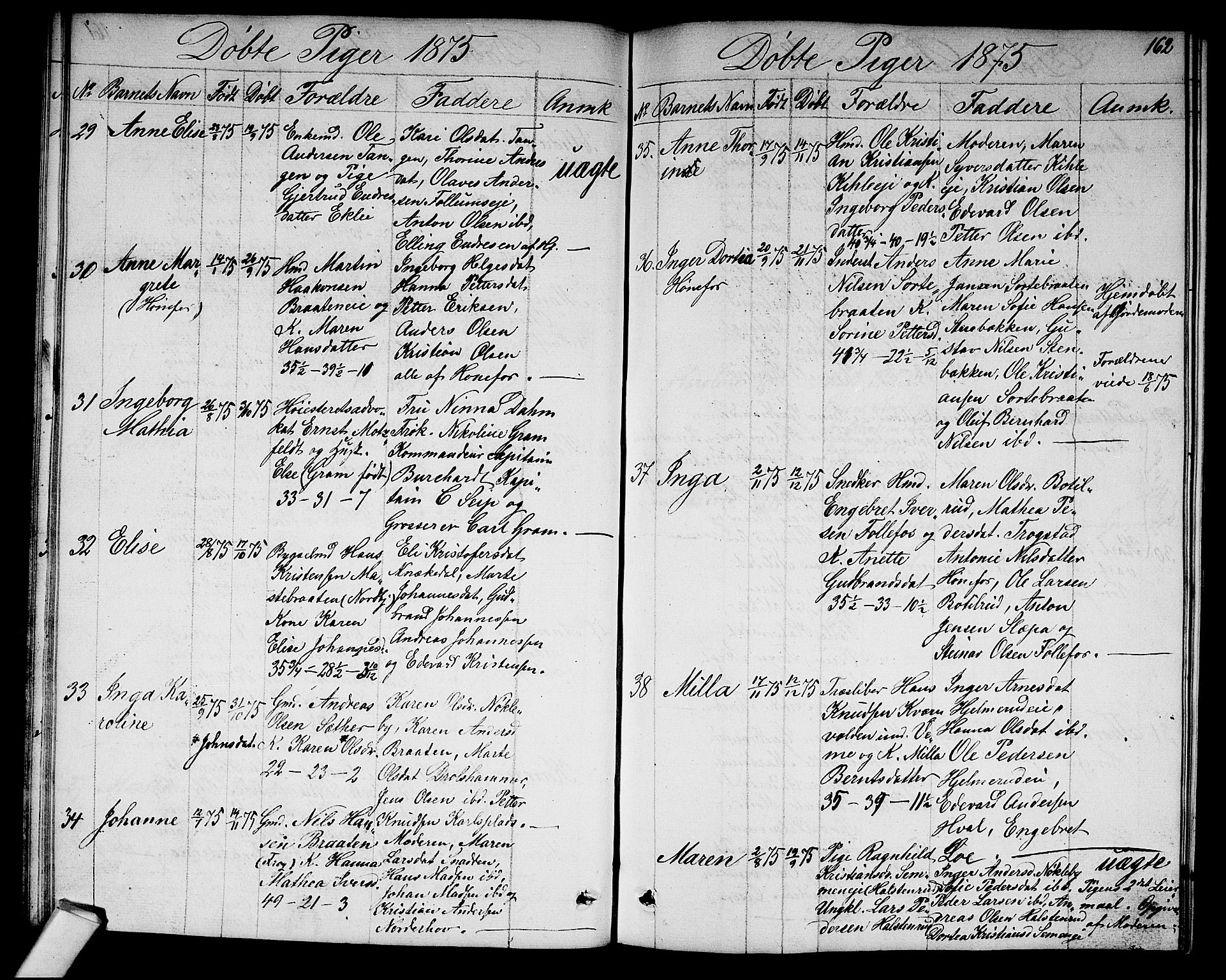 Norderhov kirkebøker, SAKO/A-237/G/Ga/L0006: Parish register (copy) no. I 6, 1849-1876, p. 162