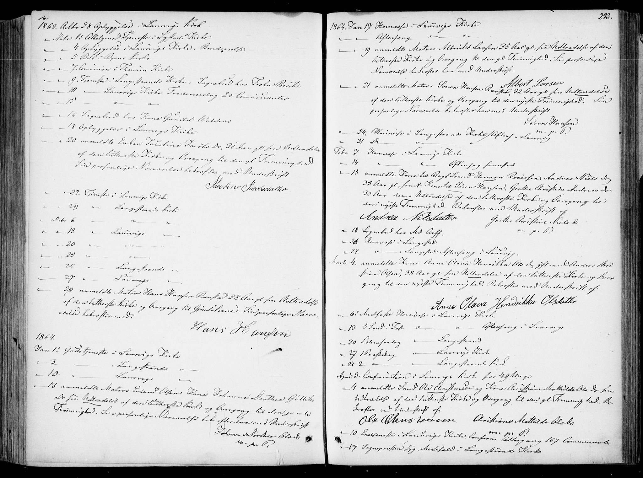 Larvik kirkebøker, AV/SAKO-A-352/F/Fa/L0005: Parish register (official) no. I 5, 1856-1870, p. 293