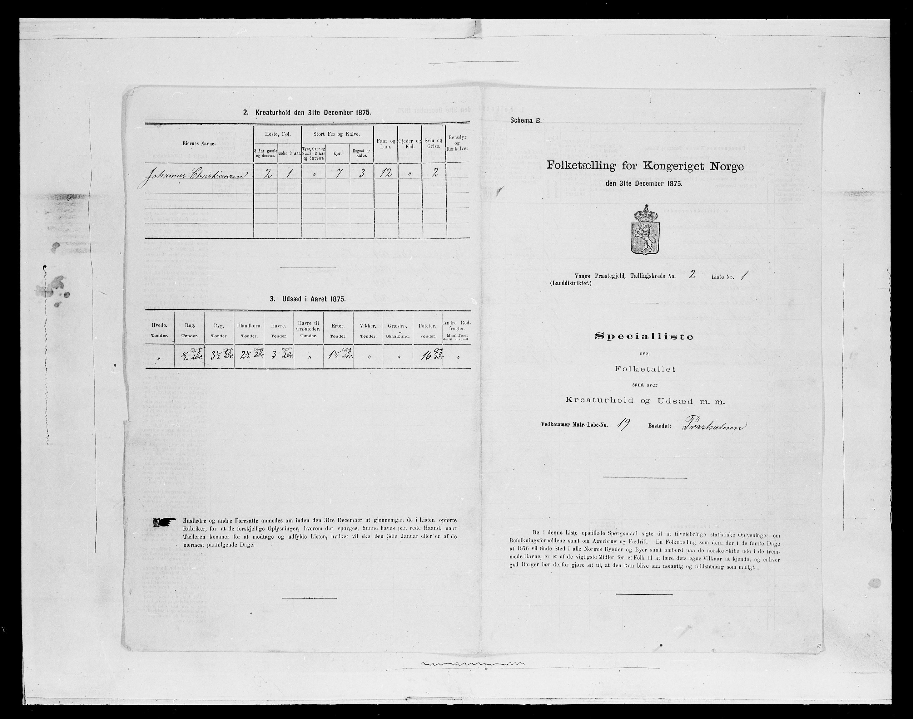 SAH, 1875 census for 0414L Vang/Vang og Furnes, 1875, p. 457