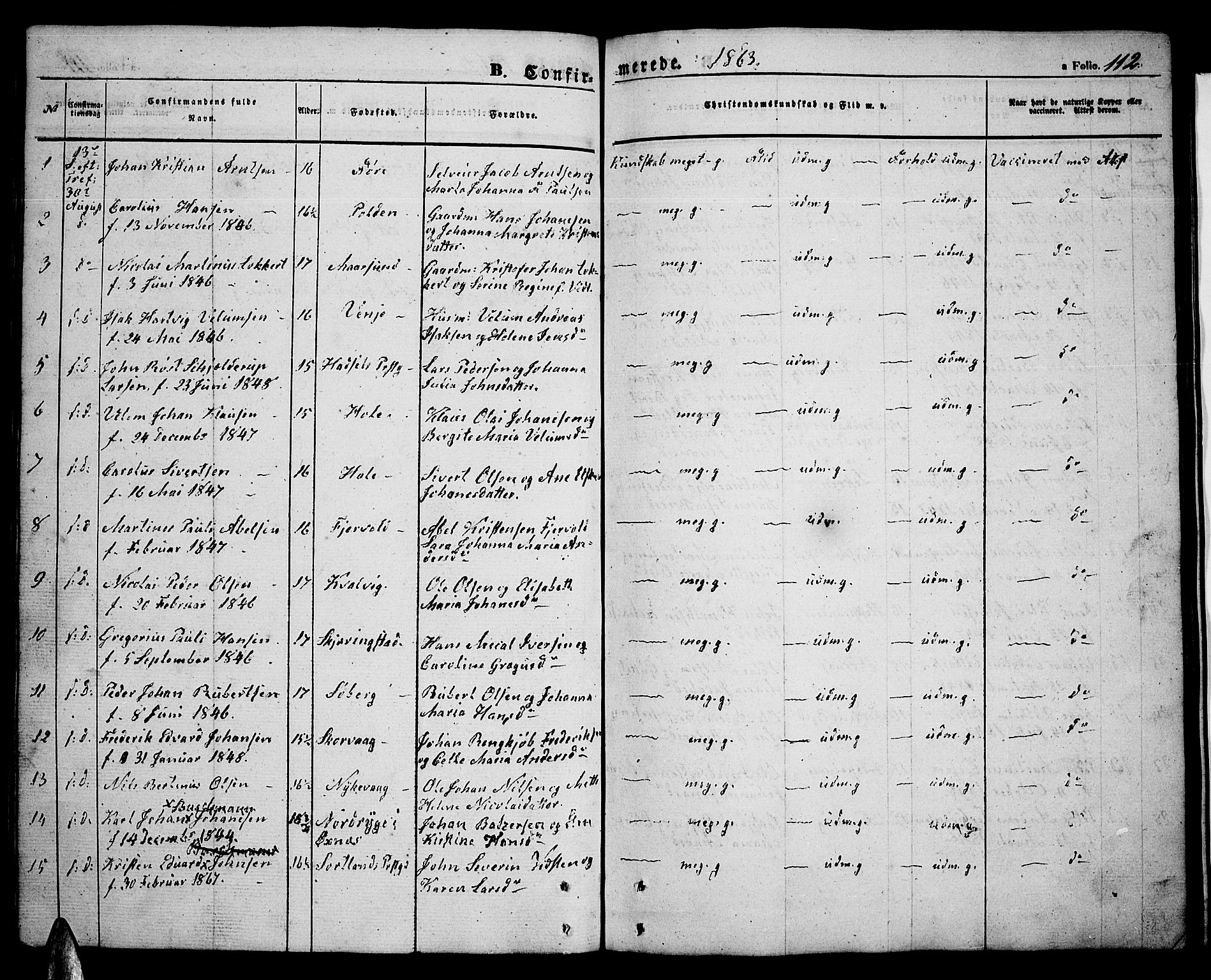 Ministerialprotokoller, klokkerbøker og fødselsregistre - Nordland, SAT/A-1459/891/L1313: Parish register (copy) no. 891C02, 1856-1870, p. 112