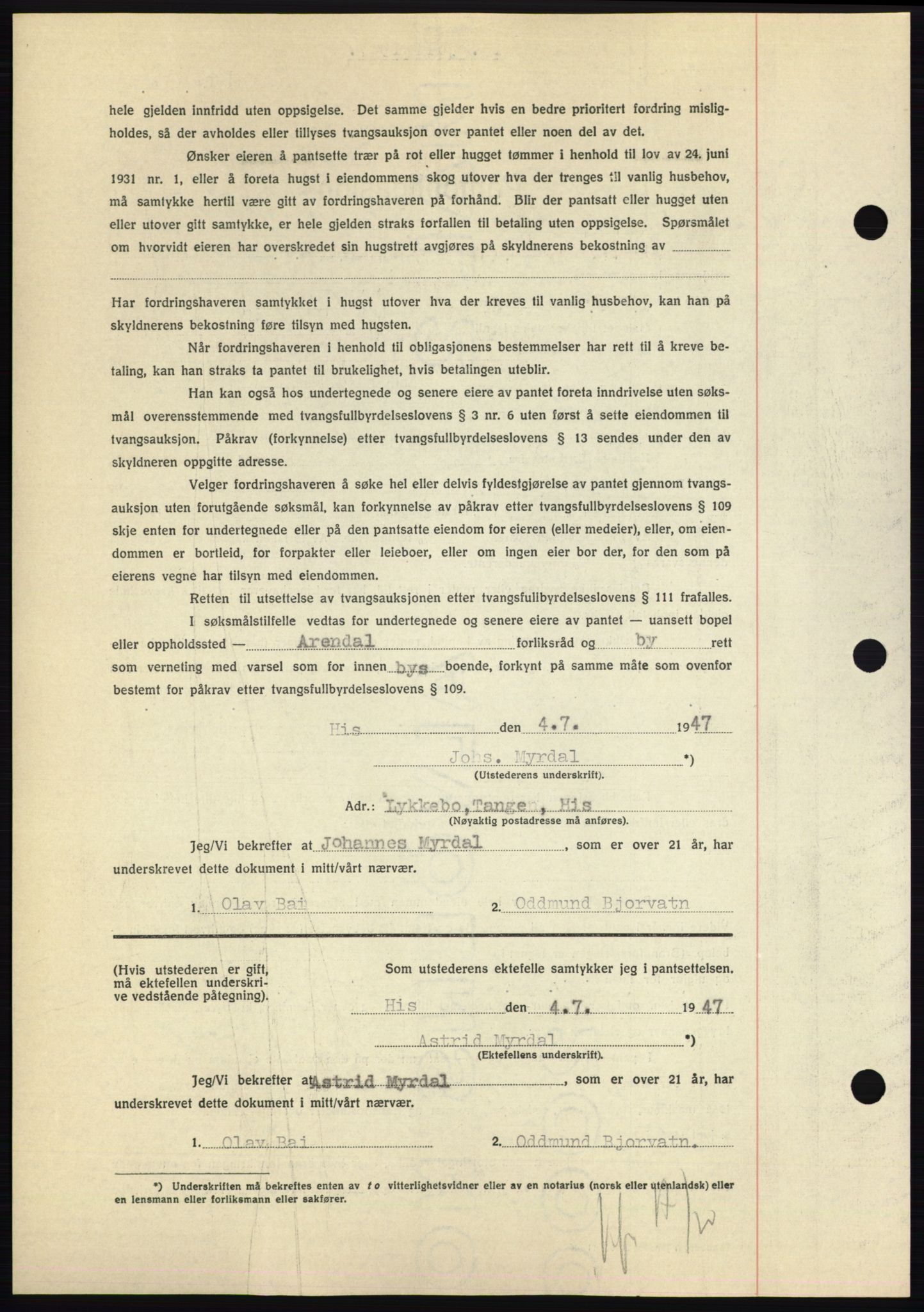 Nedenes sorenskriveri, AV/SAK-1221-0006/G/Gb/Gbb/L0004: Mortgage book no. B4, 1947-1947, Diary no: : 987/1947