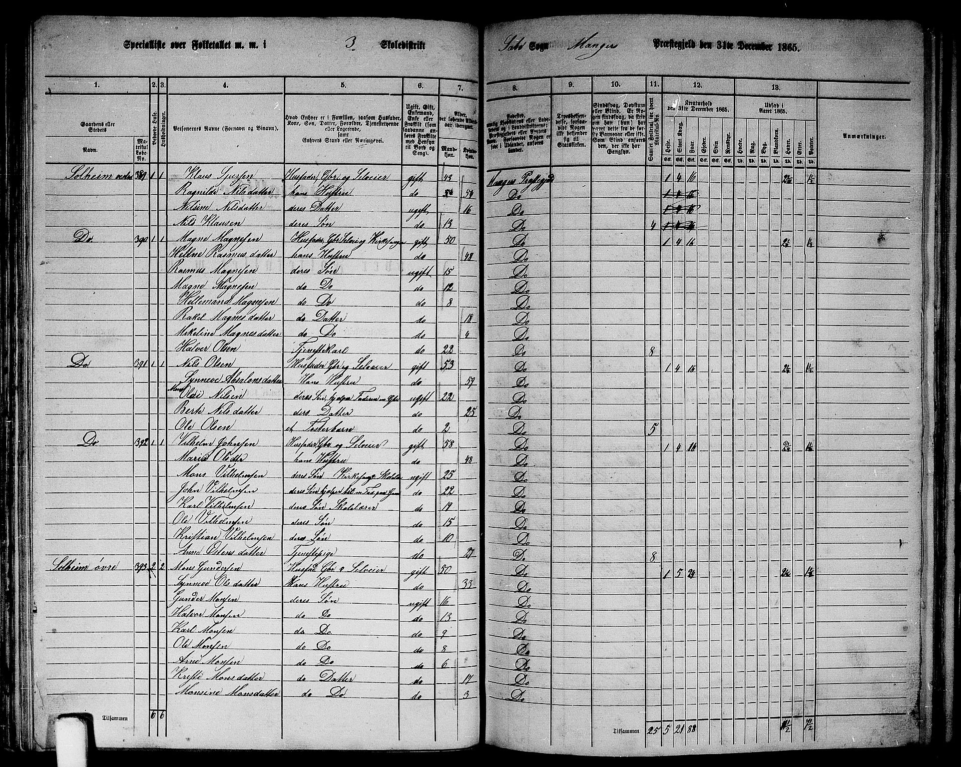 RA, 1865 census for Manger, 1865, p. 111