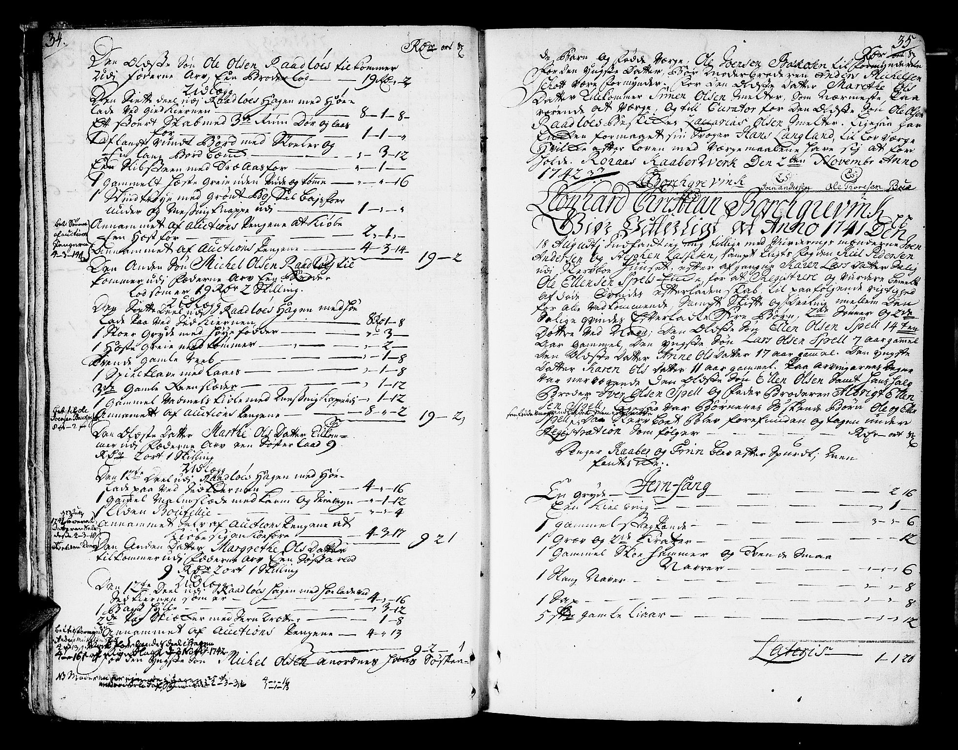 Røros Bergrett, AV/SAT-A-0024/3/3A/L0005: Skifteprotokoll, 1742-1756, p. 34-35