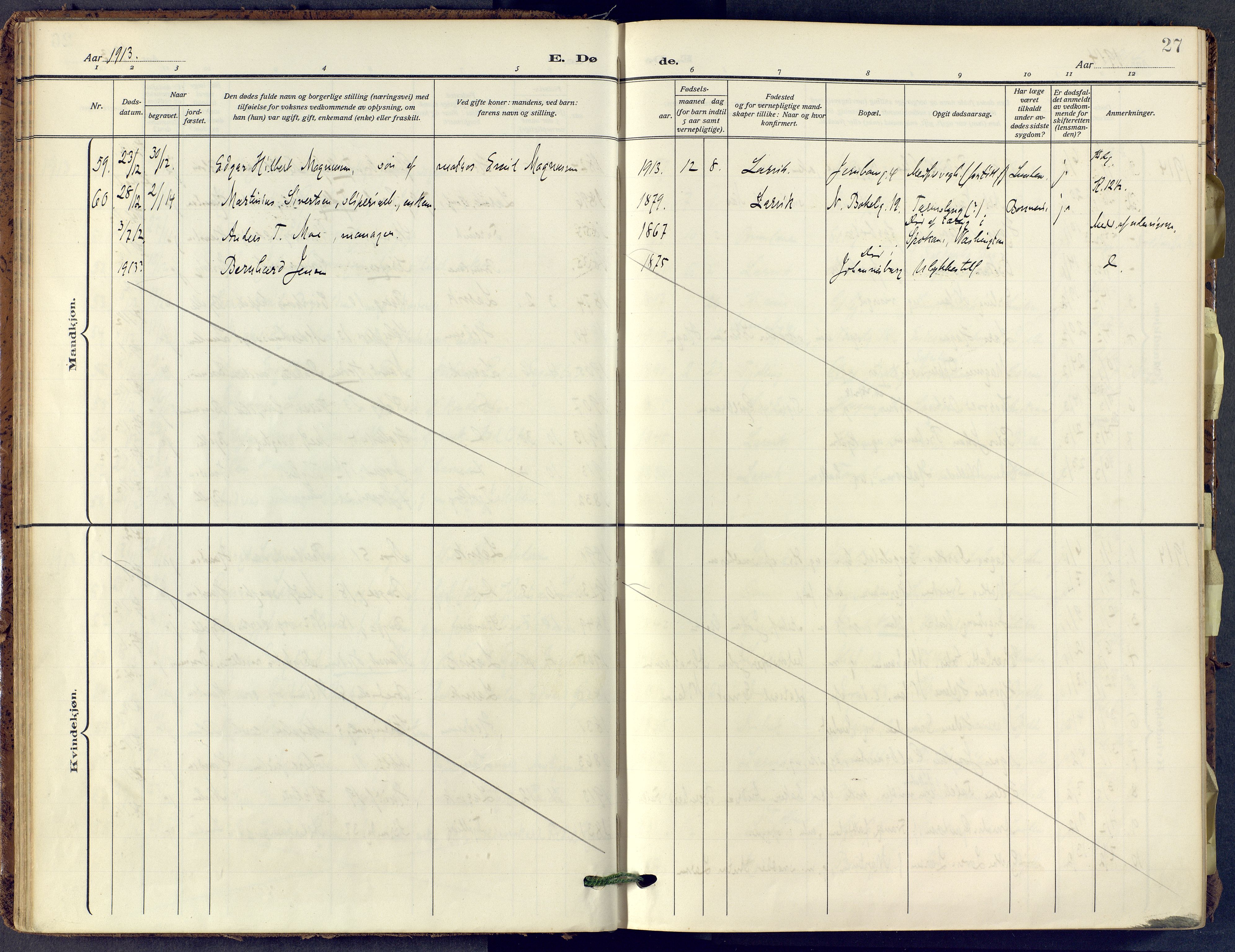 Larvik kirkebøker, AV/SAKO-A-352/F/Fa/L0013: Parish register (official) no. I 13, 1910-1960, p. 27