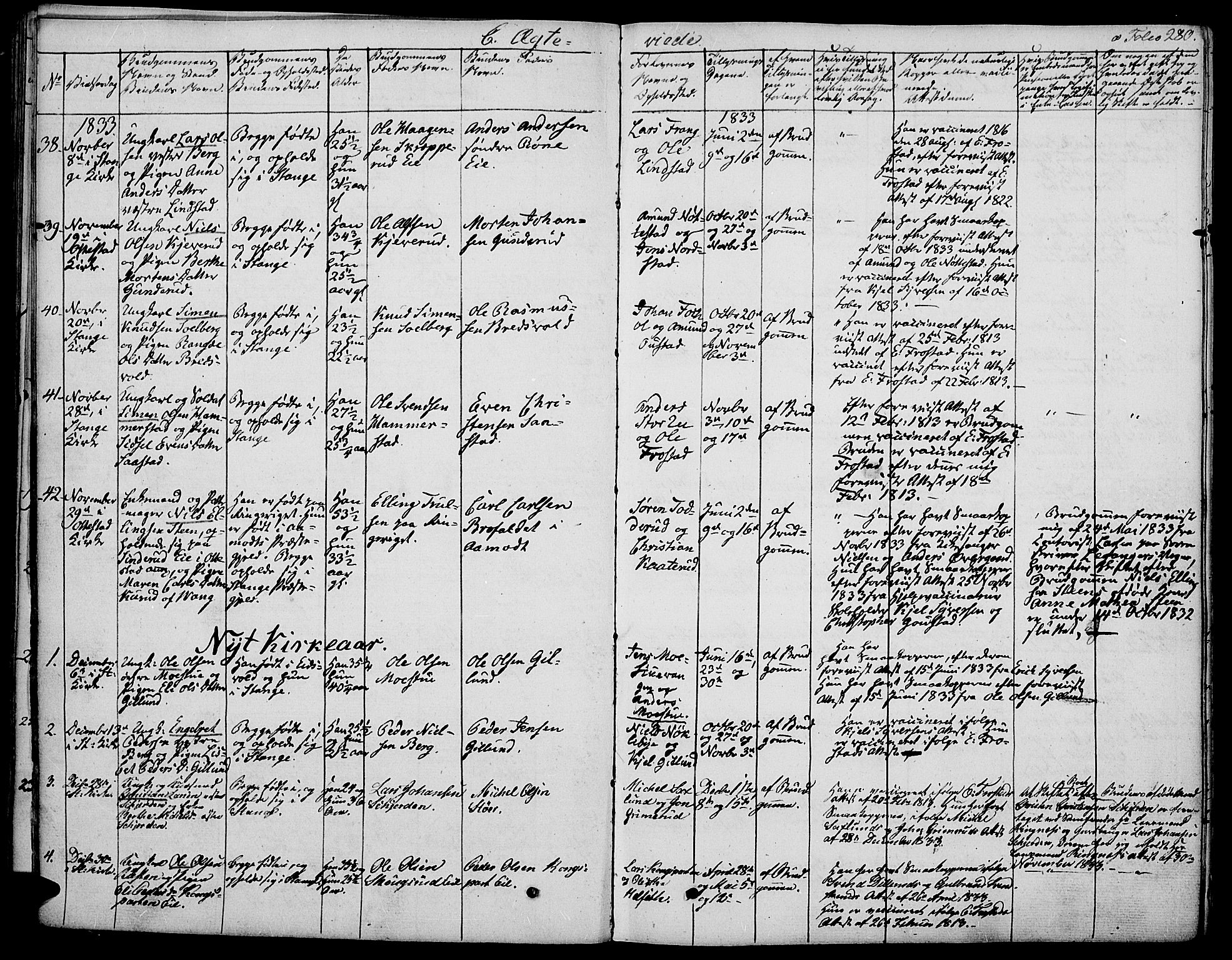 Stange prestekontor, SAH/PREST-002/K/L0009: Parish register (official) no. 9, 1826-1835, p. 280