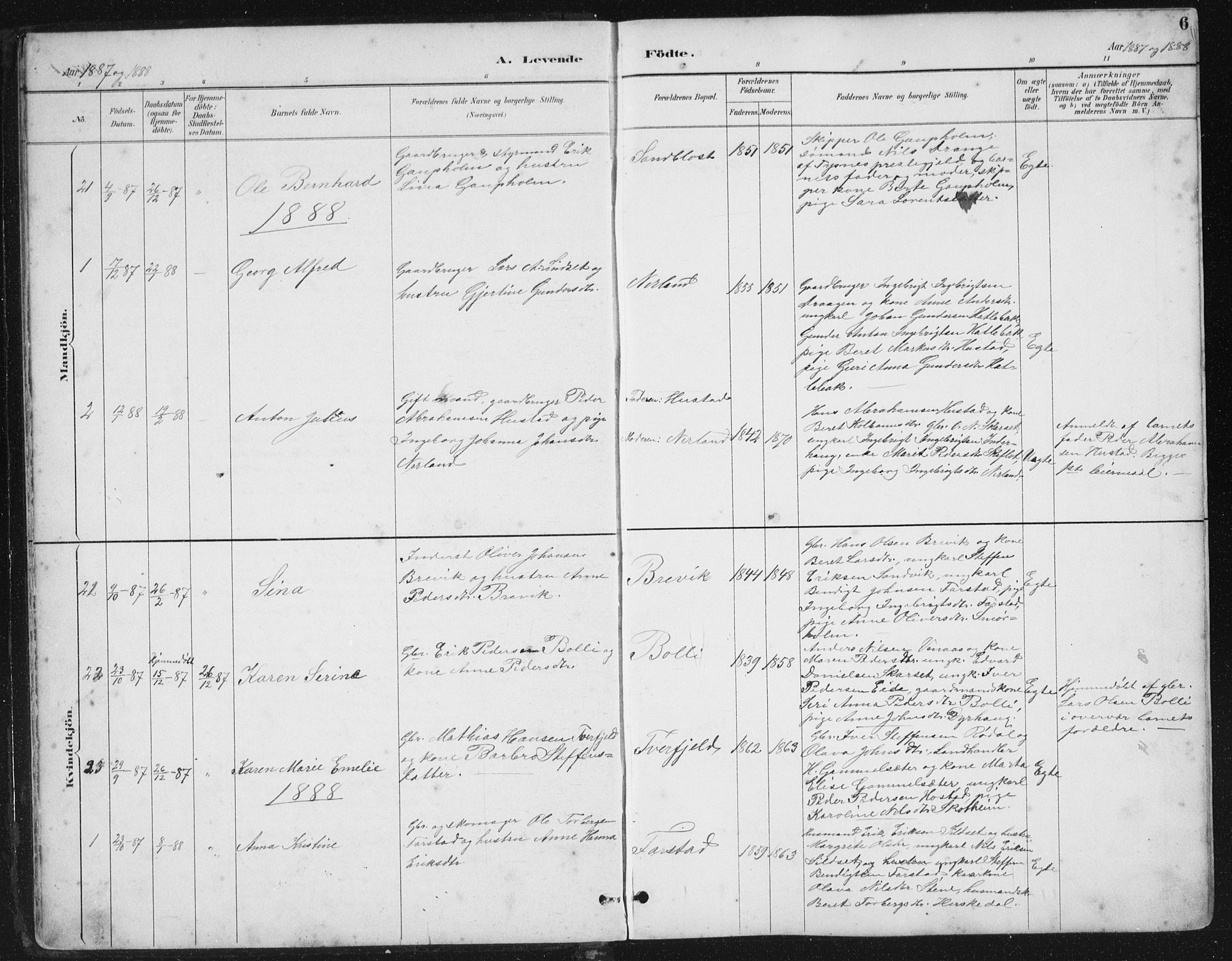 Ministerialprotokoller, klokkerbøker og fødselsregistre - Møre og Romsdal, SAT/A-1454/567/L0783: Parish register (copy) no. 567C03, 1887-1903, p. 6