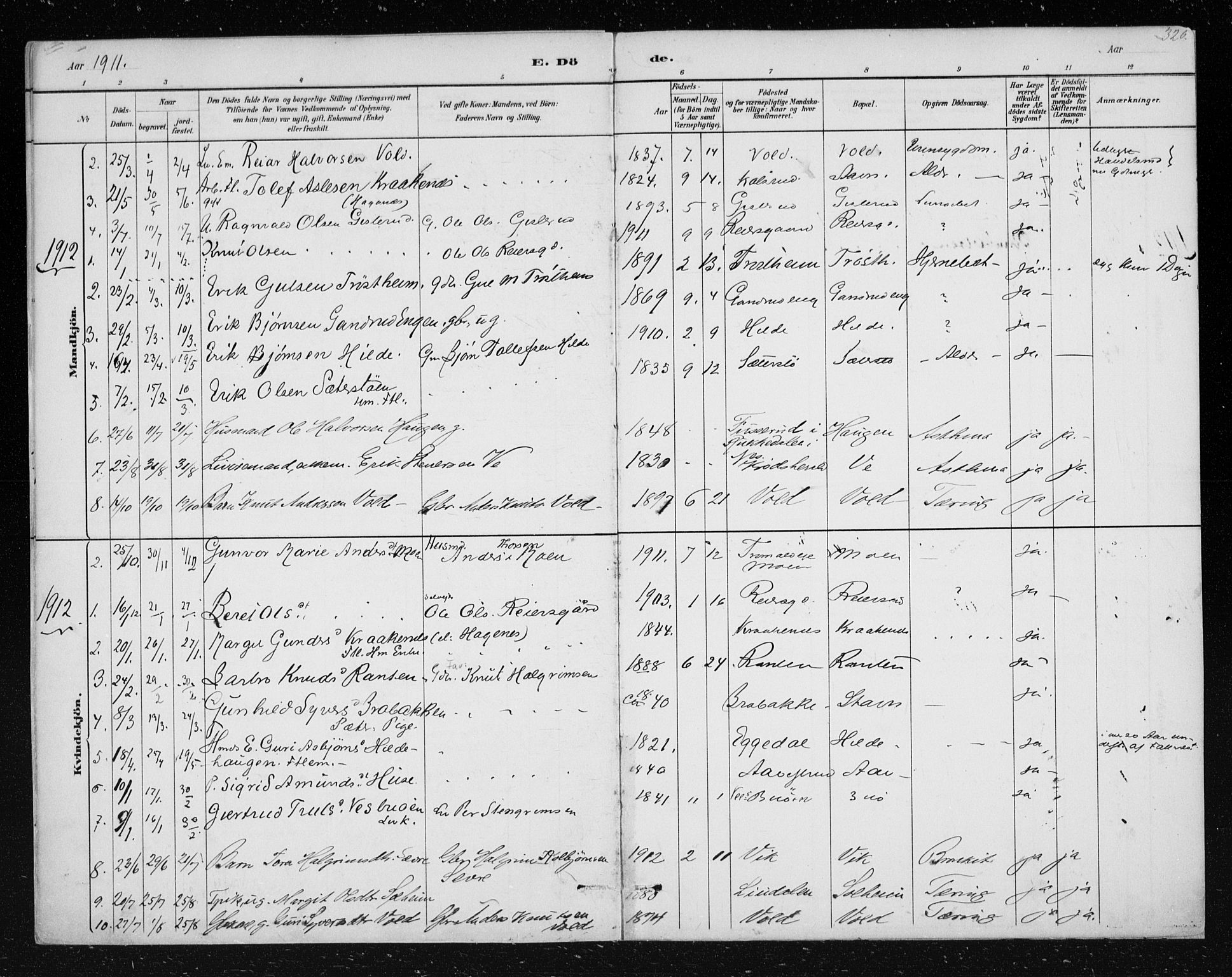 Nes kirkebøker, SAKO/A-236/F/Fa/L0012: Parish register (official) no. 12, 1881-1917, p. 320