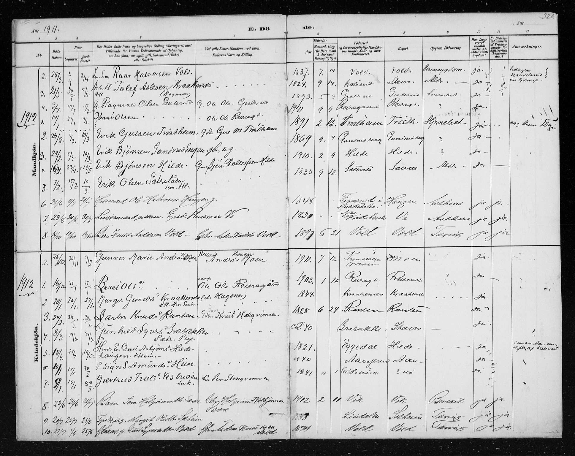 Nes kirkebøker, AV/SAKO-A-236/F/Fa/L0012: Parish register (official) no. 12, 1881-1917, p. 320