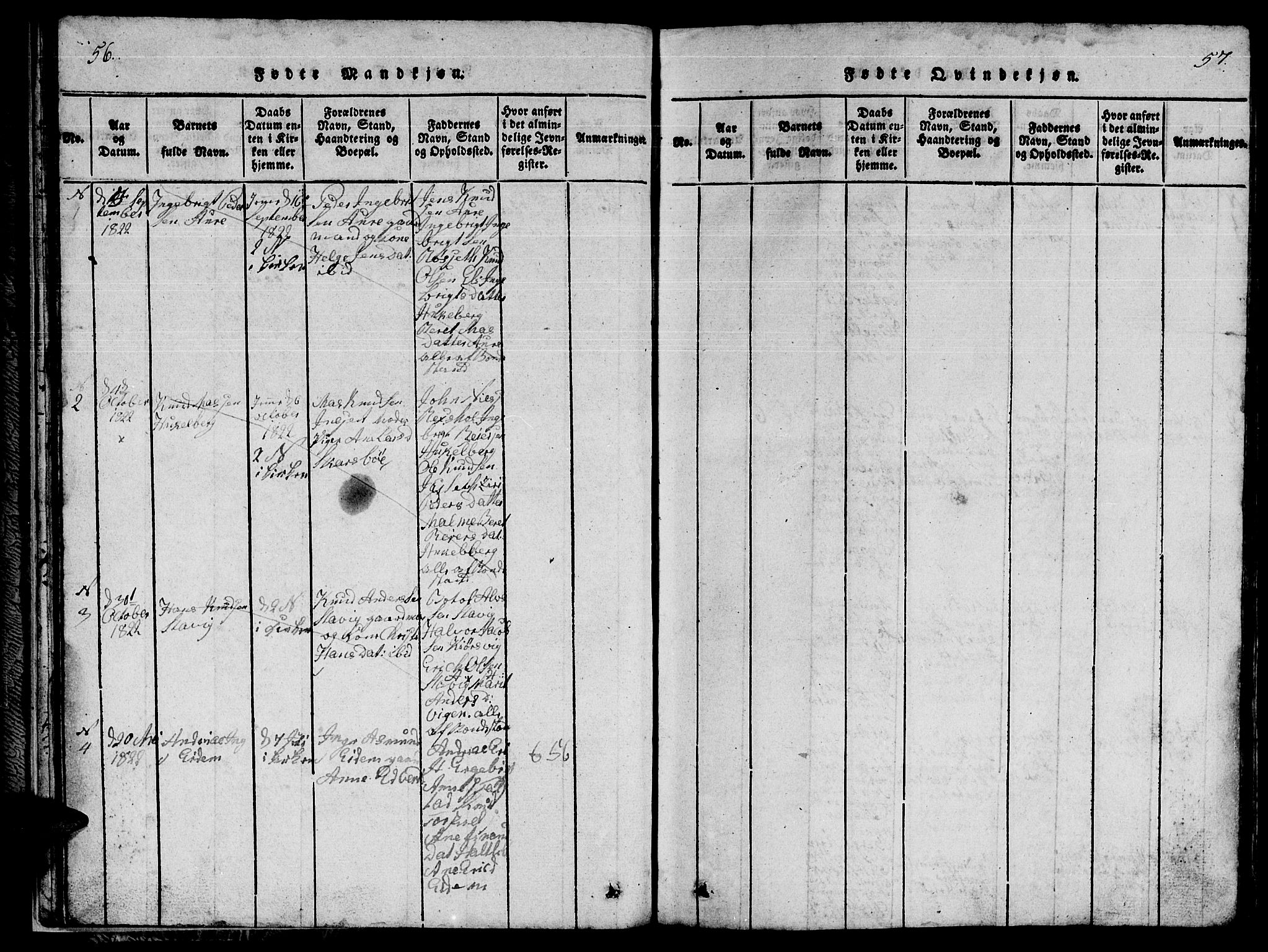 Ministerialprotokoller, klokkerbøker og fødselsregistre - Møre og Romsdal, AV/SAT-A-1454/565/L0752: Parish register (copy) no. 565C01, 1817-1844, p. 56-57