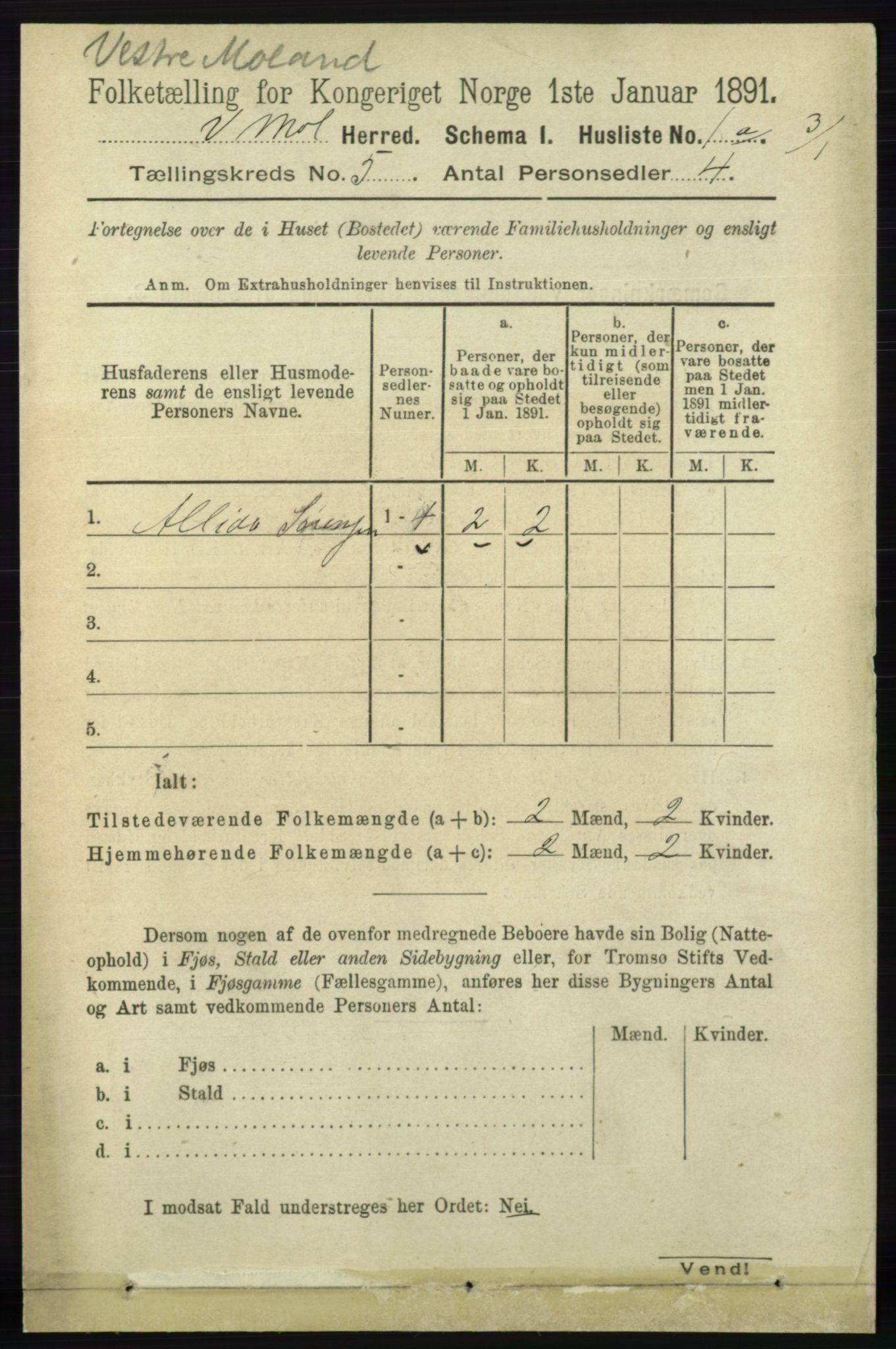 RA, 1891 census for 0926 Vestre Moland, 1891, p. 1751