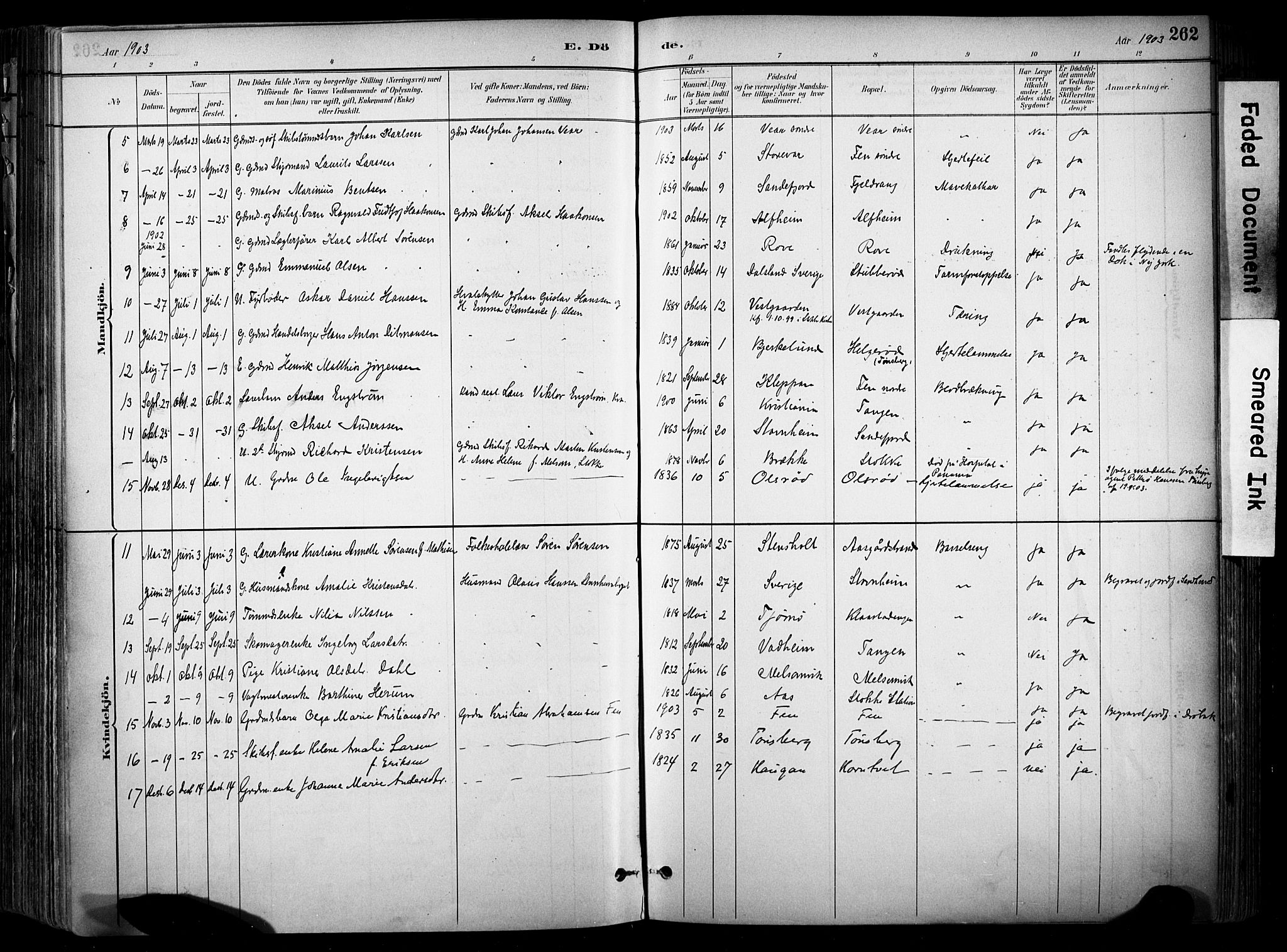 Stokke kirkebøker, SAKO/A-320/F/Fa/L0010: Parish register (official) no. I 10, 1884-1903, p. 262