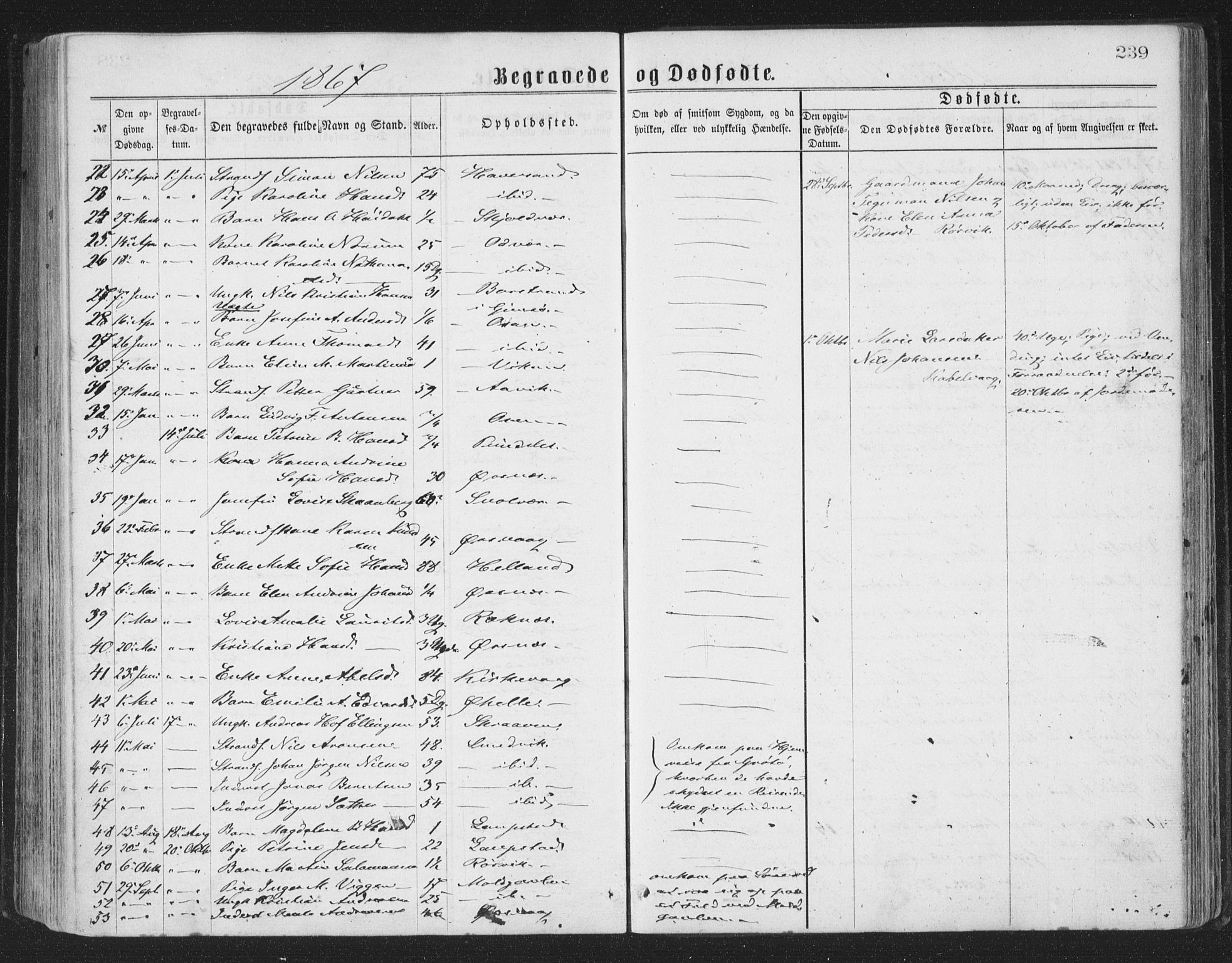 Ministerialprotokoller, klokkerbøker og fødselsregistre - Nordland, AV/SAT-A-1459/874/L1057: Parish register (official) no. 874A01, 1866-1877, p. 239