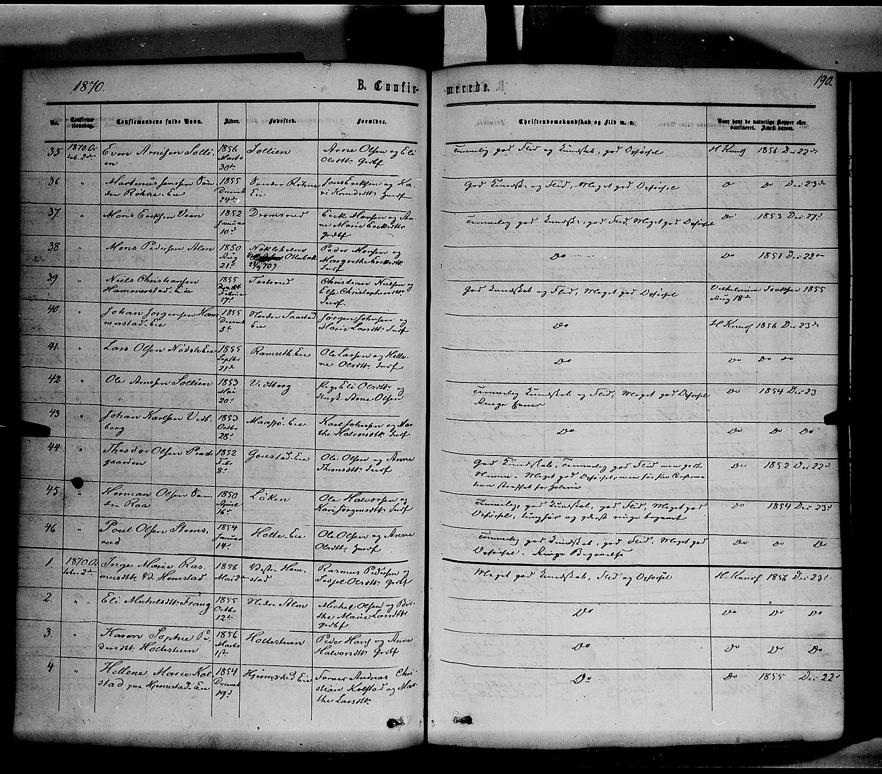 Stange prestekontor, AV/SAH-PREST-002/K/L0013: Parish register (official) no. 13, 1862-1879, p. 190