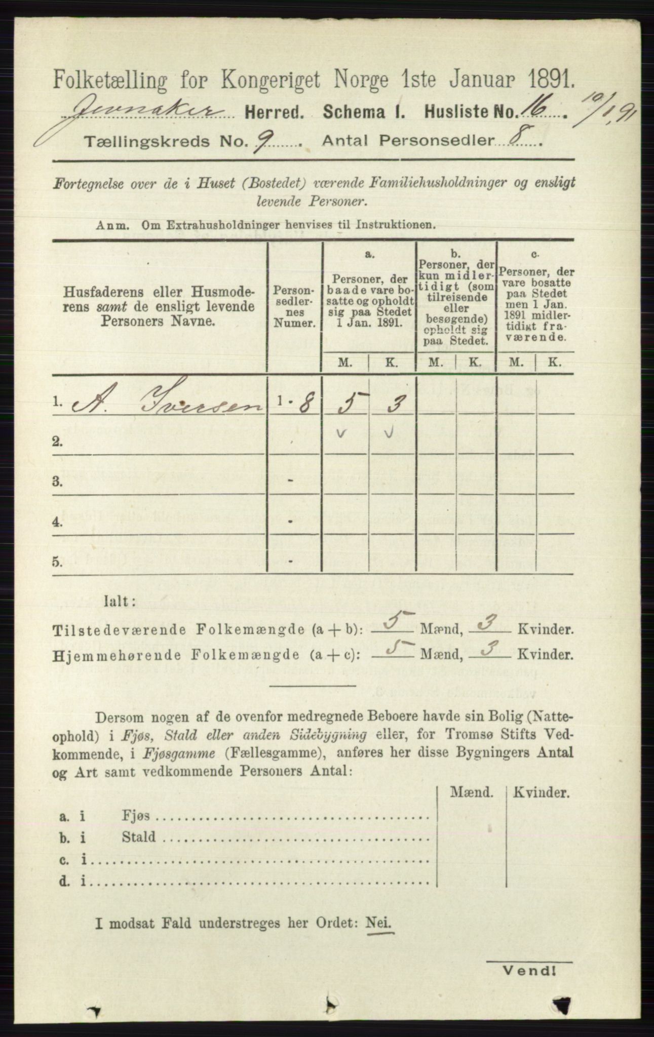 RA, 1891 census for 0532 Jevnaker, 1891, p. 4891