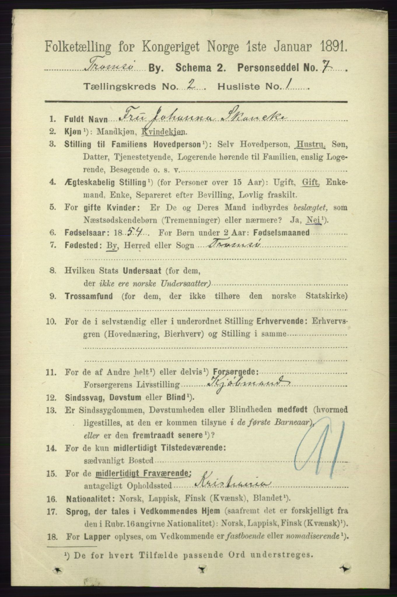 RA, 1891 census for 1902 Tromsø, 1891, p. 1826