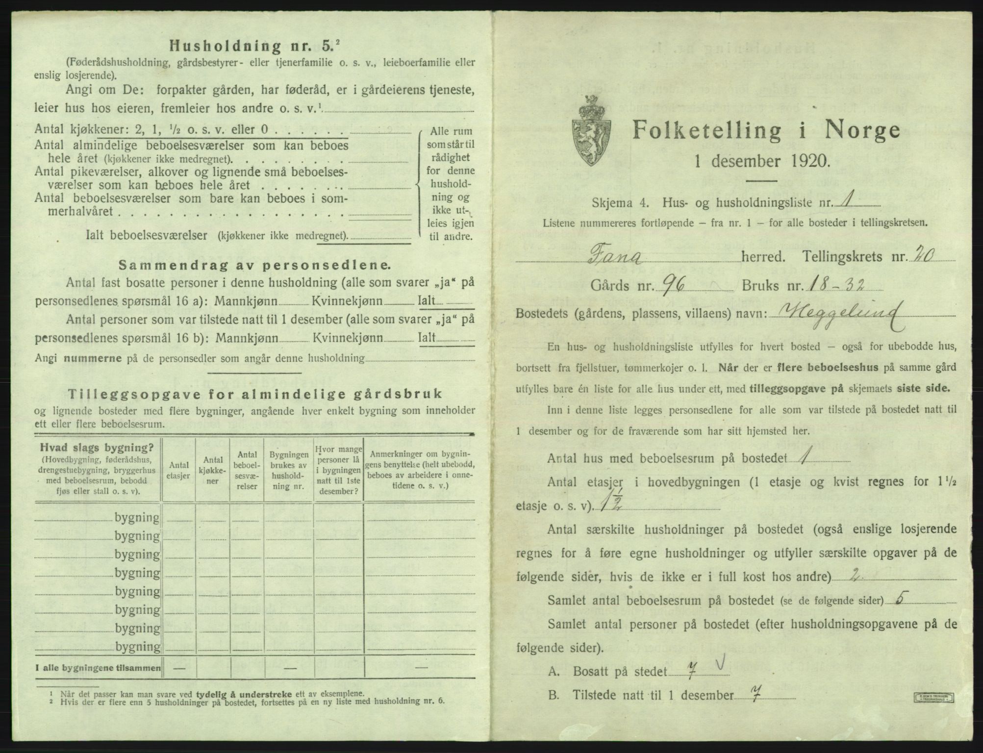 SAB, 1920 census for Fana, 1920, p. 2919