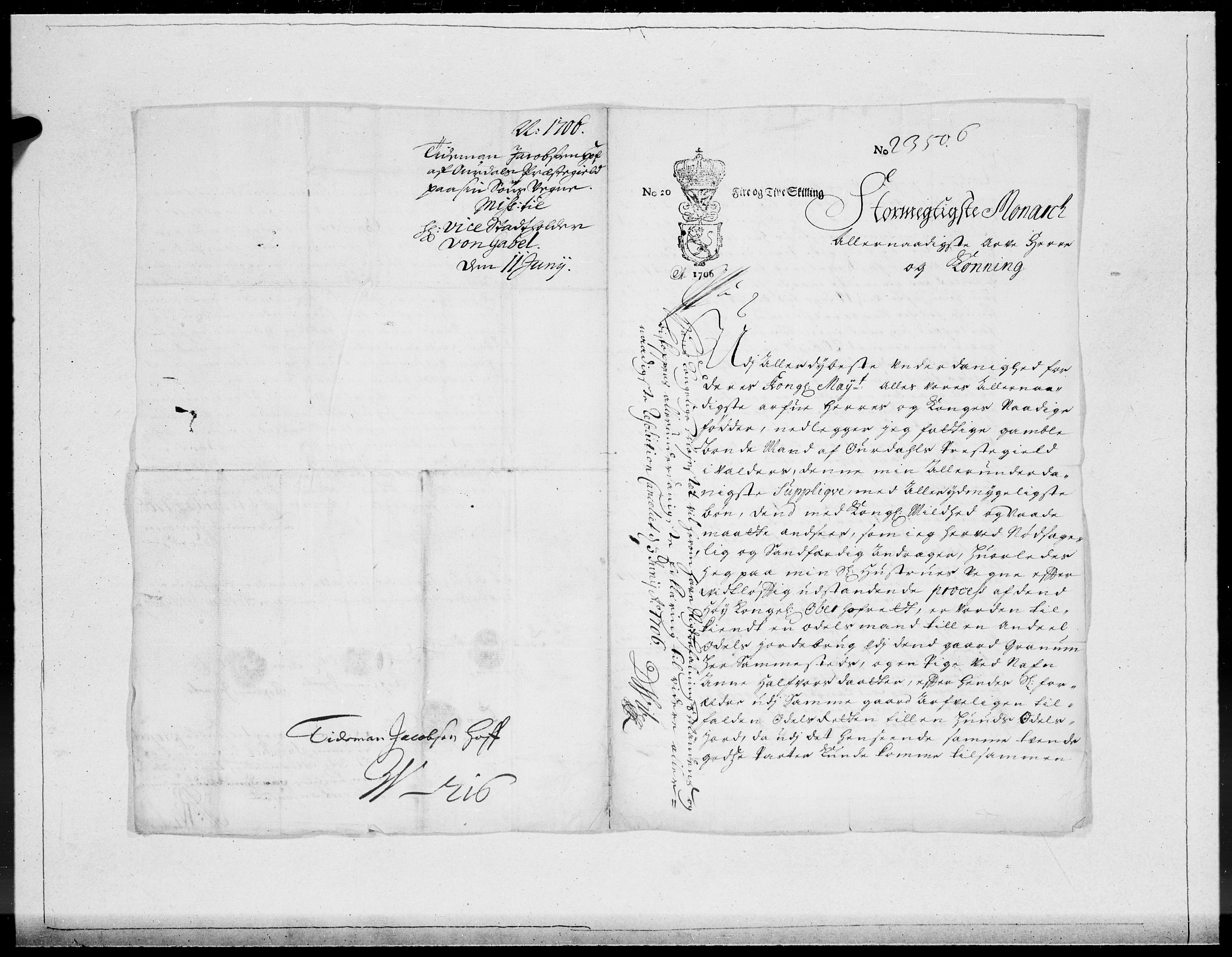 Danske Kanselli 1572-1799, AV/RA-EA-3023/F/Fc/Fcc/Fcca/L0060: Norske innlegg 1572-1799, Mgl. nov.-des., 1706, p. 335