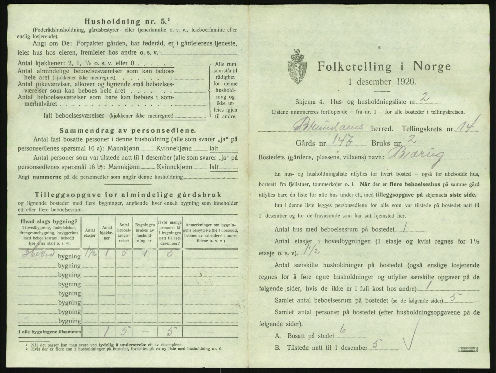 SAKO, 1920 census for Brunlanes, 1920, p. 1895