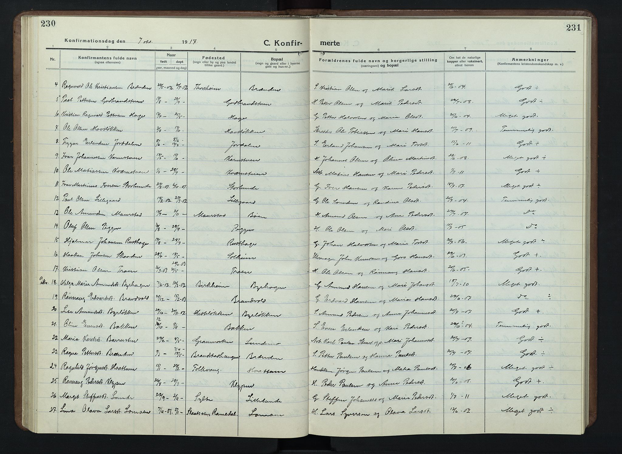 Nord-Fron prestekontor, SAH/PREST-080/H/Ha/Hab/L0007: Parish register (copy) no. 7, 1915-1946, p. 230-231