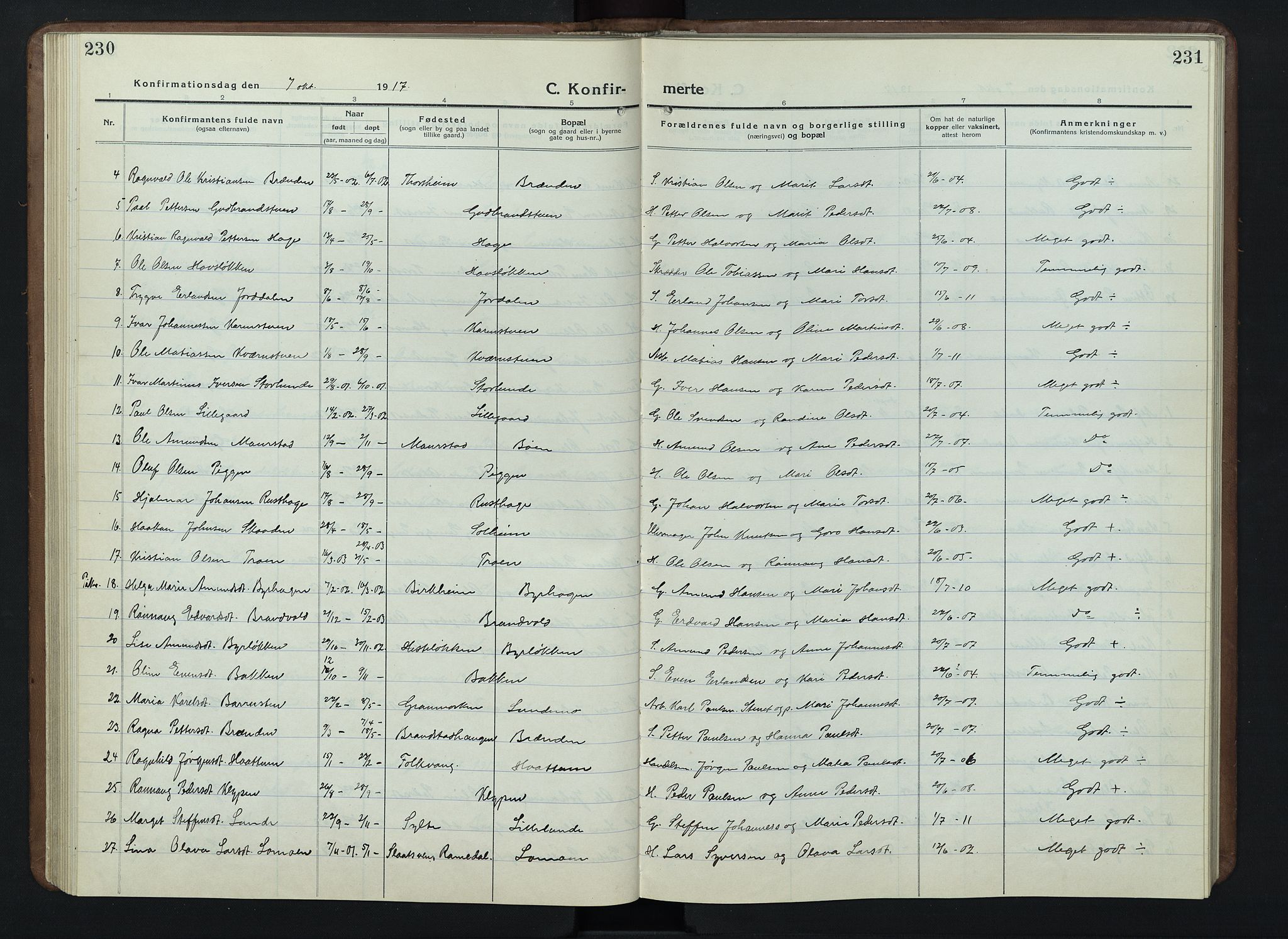 Nord-Fron prestekontor, AV/SAH-PREST-080/H/Ha/Hab/L0007: Parish register (copy) no. 7, 1915-1946, p. 230-231