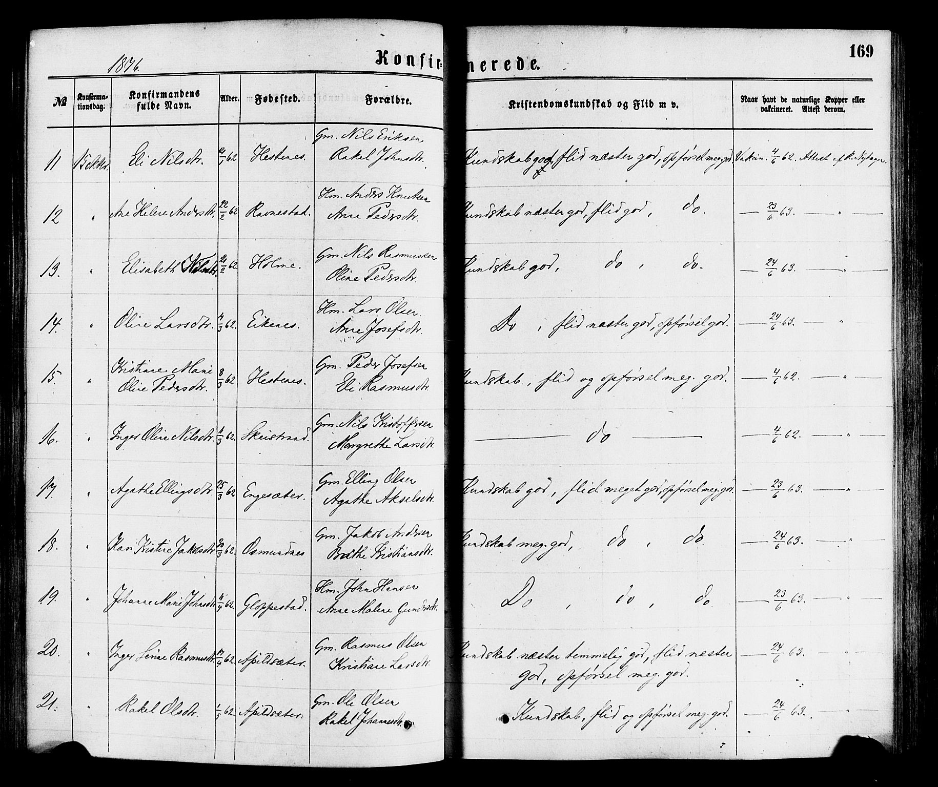 Gloppen sokneprestembete, AV/SAB-A-80101/H/Haa/Haaa/L0010: Parish register (official) no. A 10, 1871-1884, p. 169