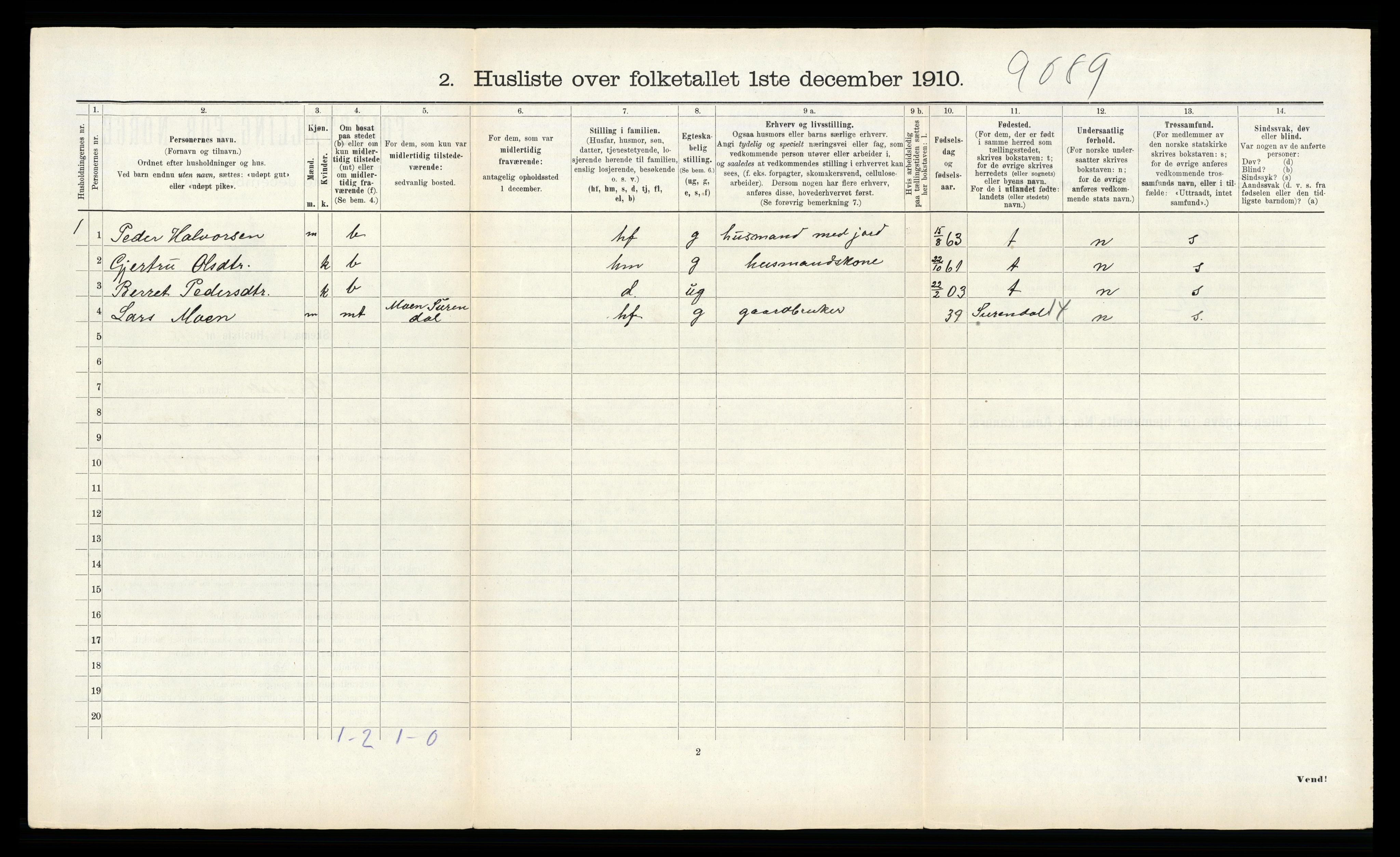 RA, 1910 census for Rindal, 1910, p. 324