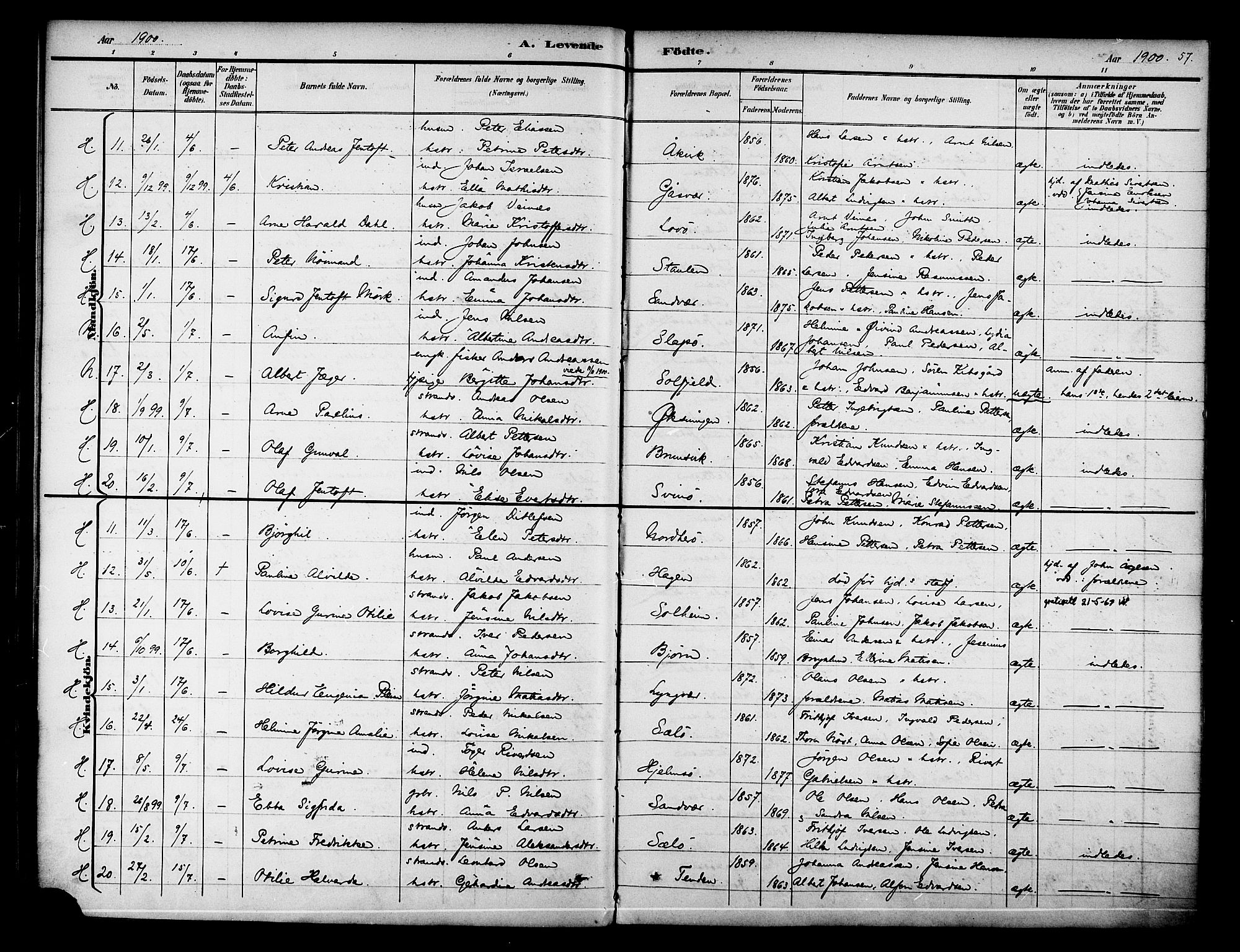 Ministerialprotokoller, klokkerbøker og fødselsregistre - Nordland, AV/SAT-A-1459/834/L0508: Parish register (official) no. 834A06, 1892-1901, p. 57