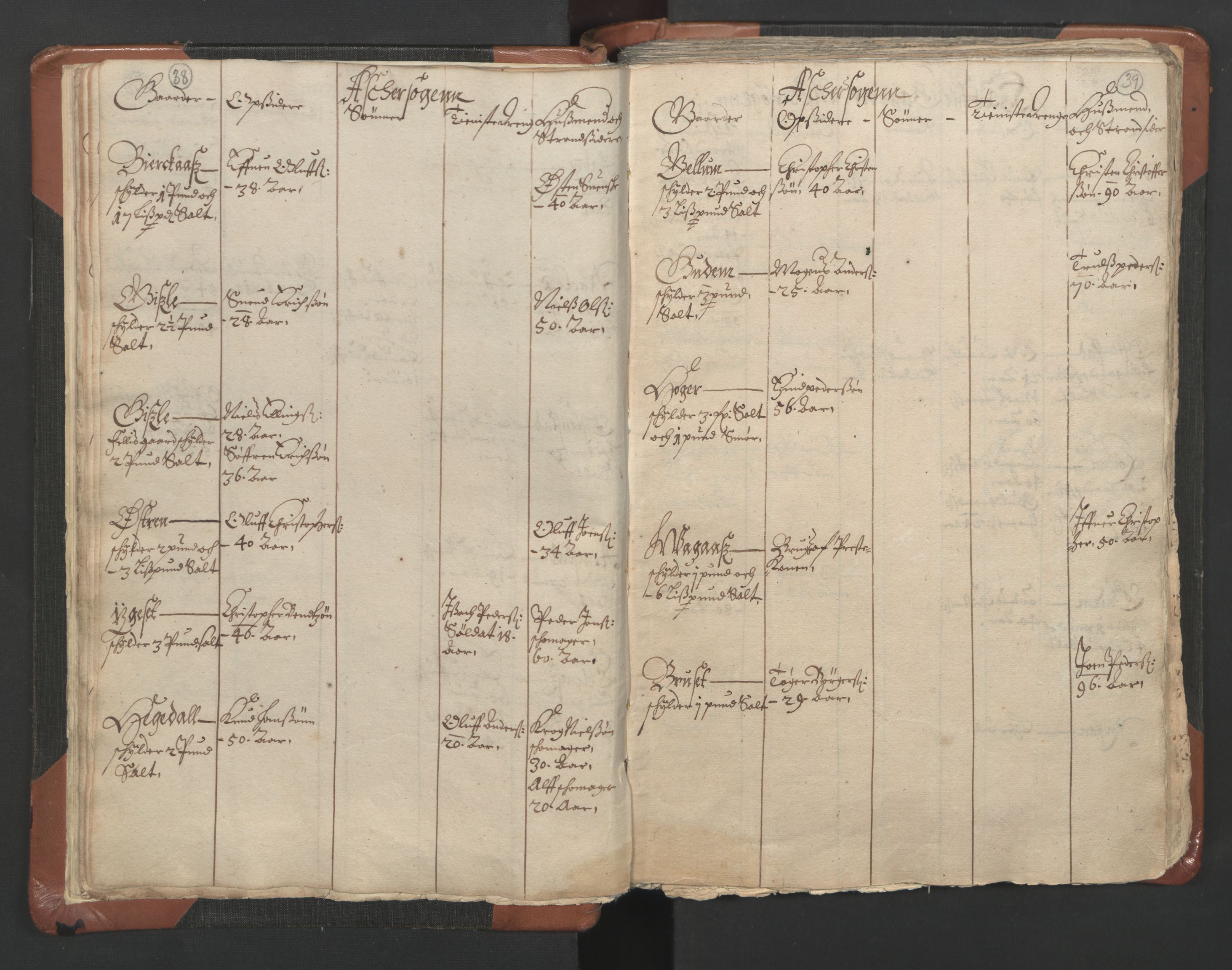 RA, Vicar's Census 1664-1666, no. 9: Bragernes deanery, 1664-1666, p. 38-39