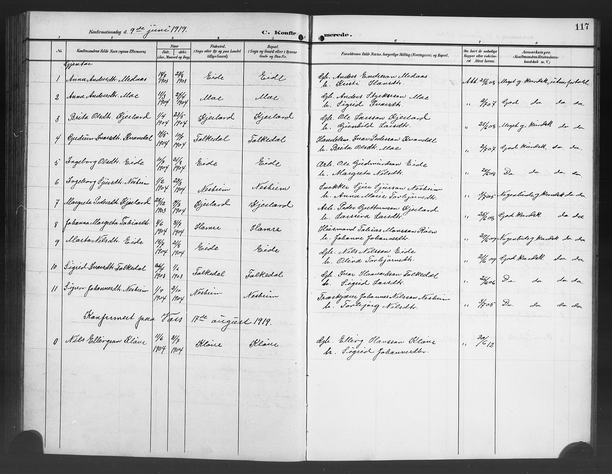 Ulvik sokneprestembete, AV/SAB-A-78801/H/Hab: Parish register (copy) no. B 4, 1902-1923, p. 117