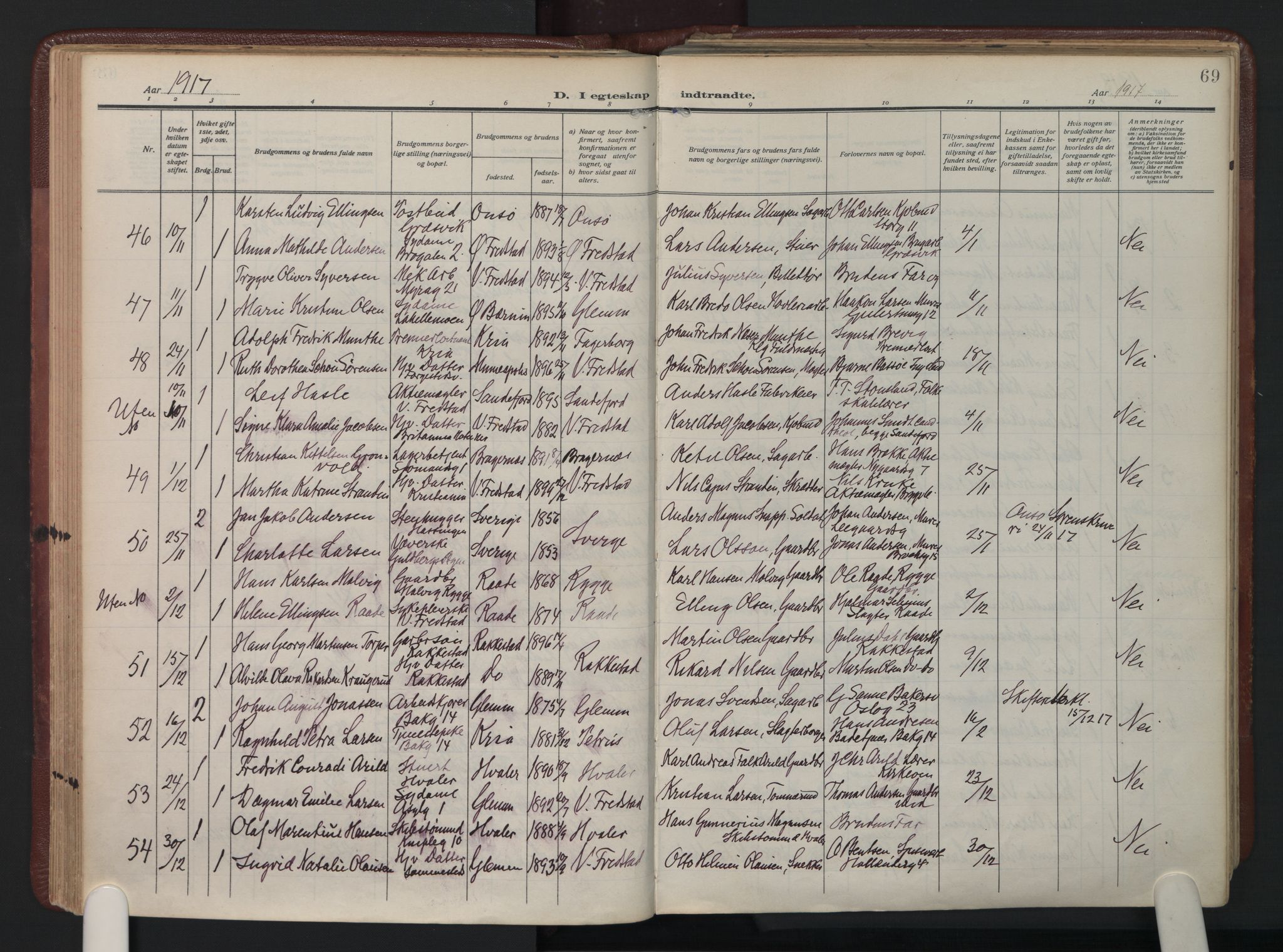 Fredrikstad domkirkes prestekontor Kirkebøker, AV/SAO-A-10906/F/Fa/L0009: Parish register (official) no. I 9, 1908-1946, p. 69