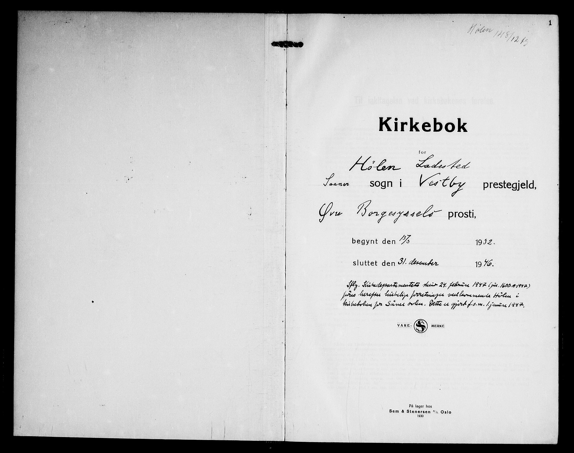 Vestby prestekontor Kirkebøker, AV/SAO-A-10893/F/Fe/L0002: Parish register (official) no. V 2, 1932-1946, p. 1