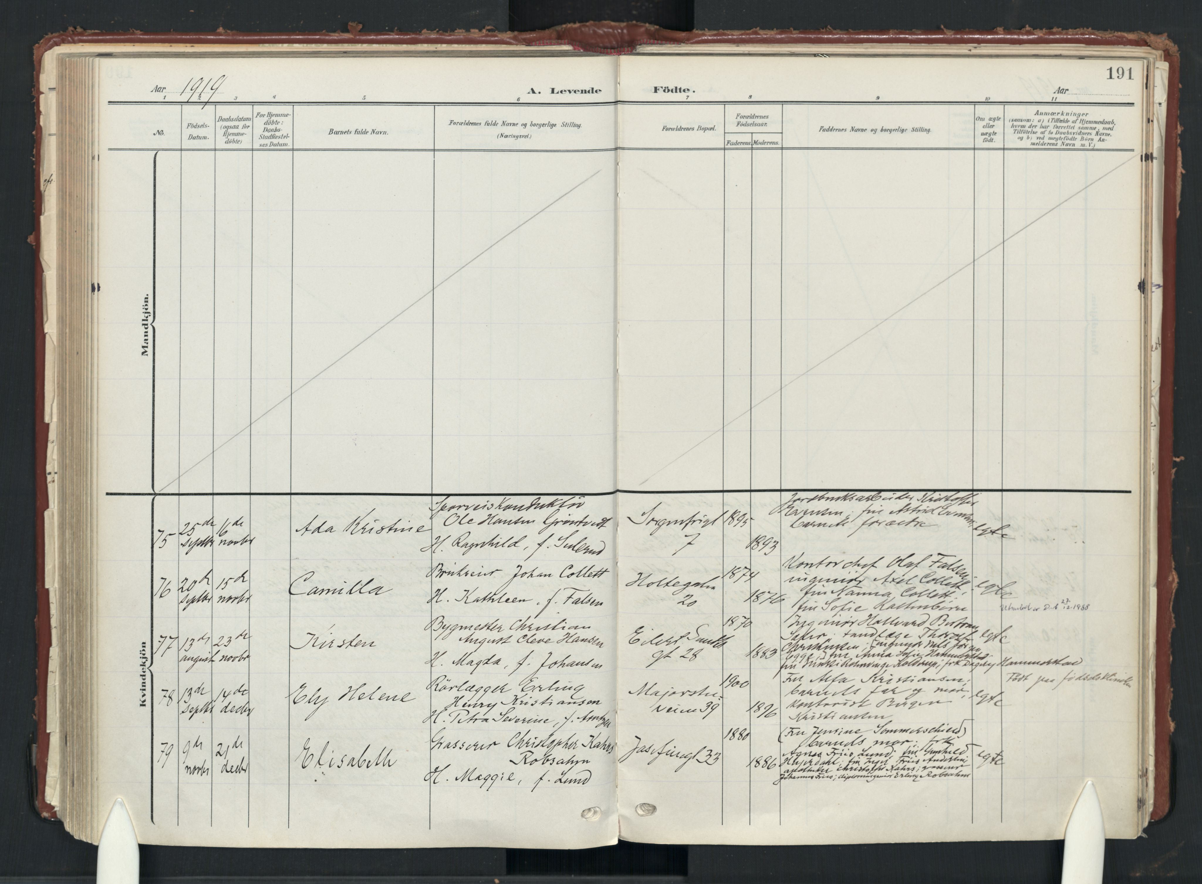 Uranienborg prestekontor Kirkebøker, AV/SAO-A-10877/F/Fa/L0010: Parish register (official) no. 10, 1907-1928, p. 191