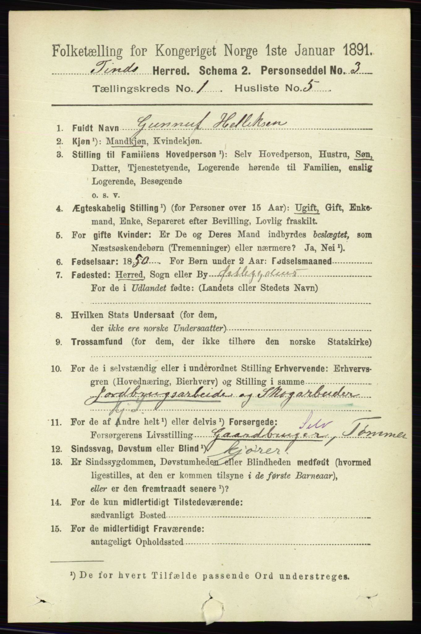 RA, 1891 census for 0826 Tinn, 1891, p. 76