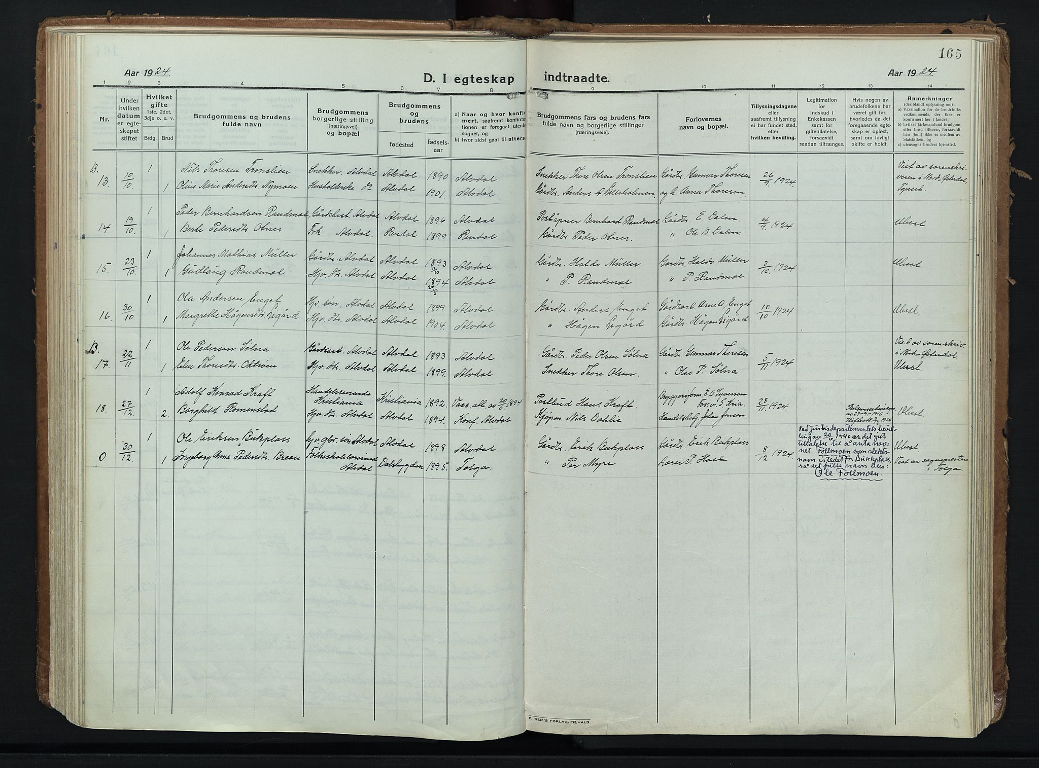 Alvdal prestekontor, SAH/PREST-060/H/Ha/Haa/L0006: Parish register (official) no. 6, 1920-1937, p. 165