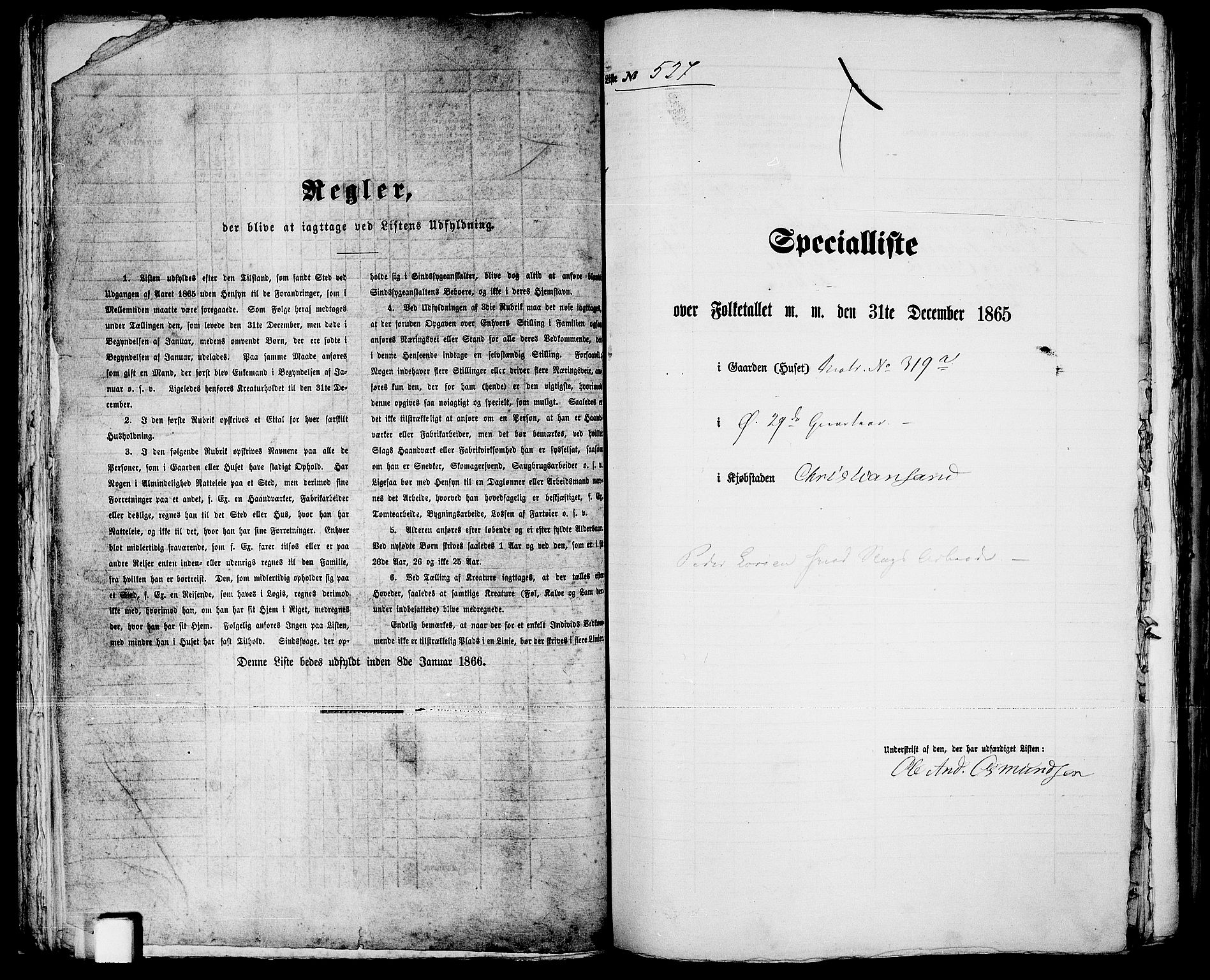 RA, 1865 census for Kristiansand, 1865, p. 1079