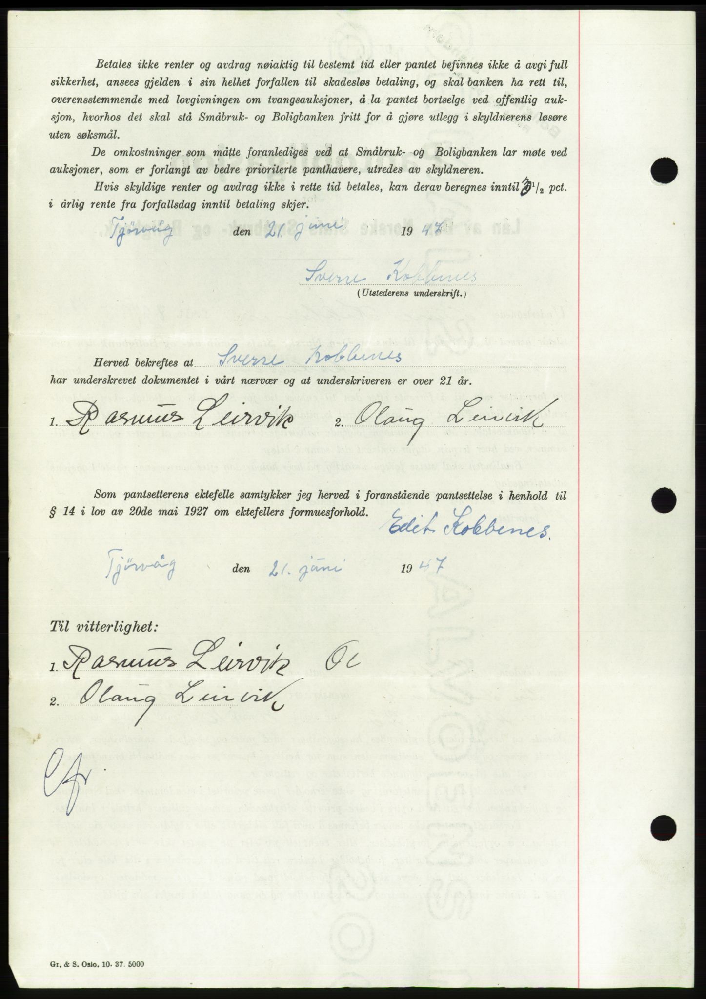 Søre Sunnmøre sorenskriveri, AV/SAT-A-4122/1/2/2C/L0115: Mortgage book no. 3B, 1947-1948, Diary no: : 820/1947