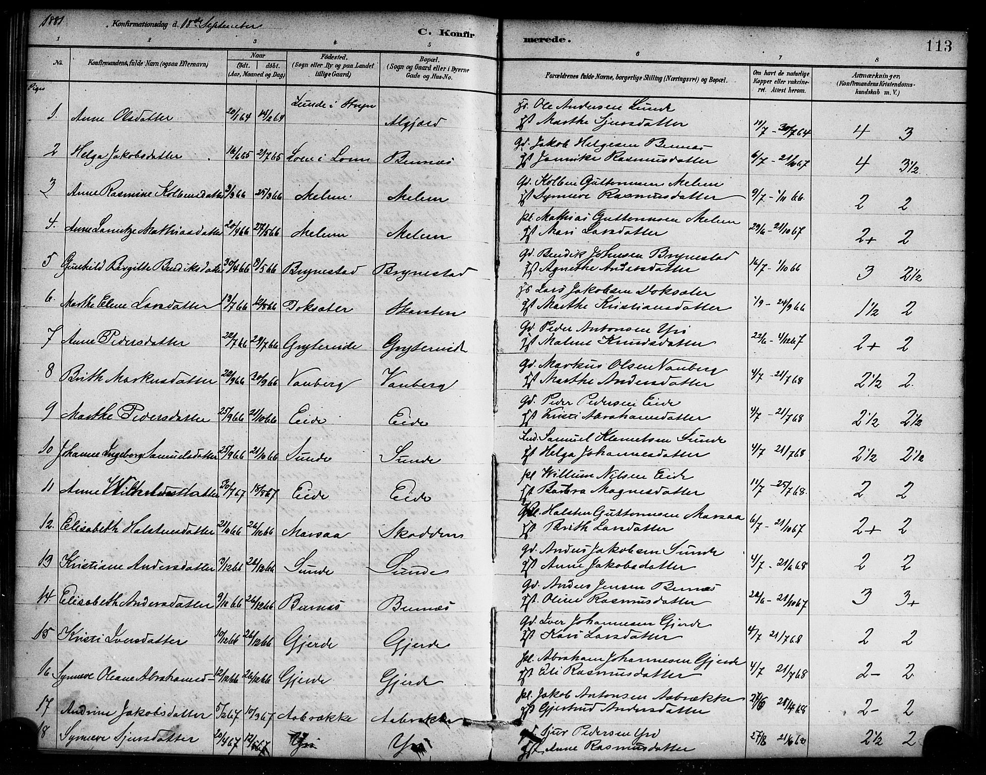 Innvik sokneprestembete, SAB/A-80501: Parish register (official) no. C 1, 1879-1900, p. 113