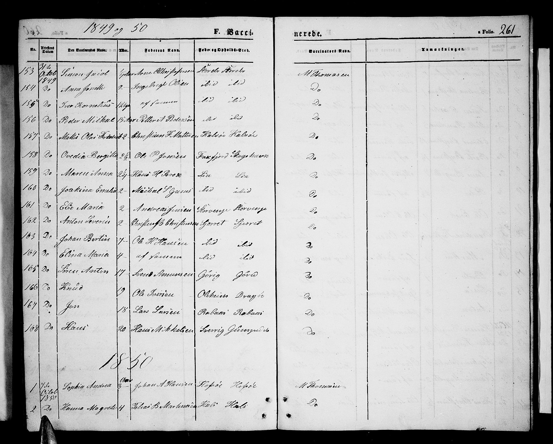 Tranøy sokneprestkontor, SATØ/S-1313/I/Ia/Iab/L0002klokker: Parish register (copy) no. 2, 1847-1860, p. 261