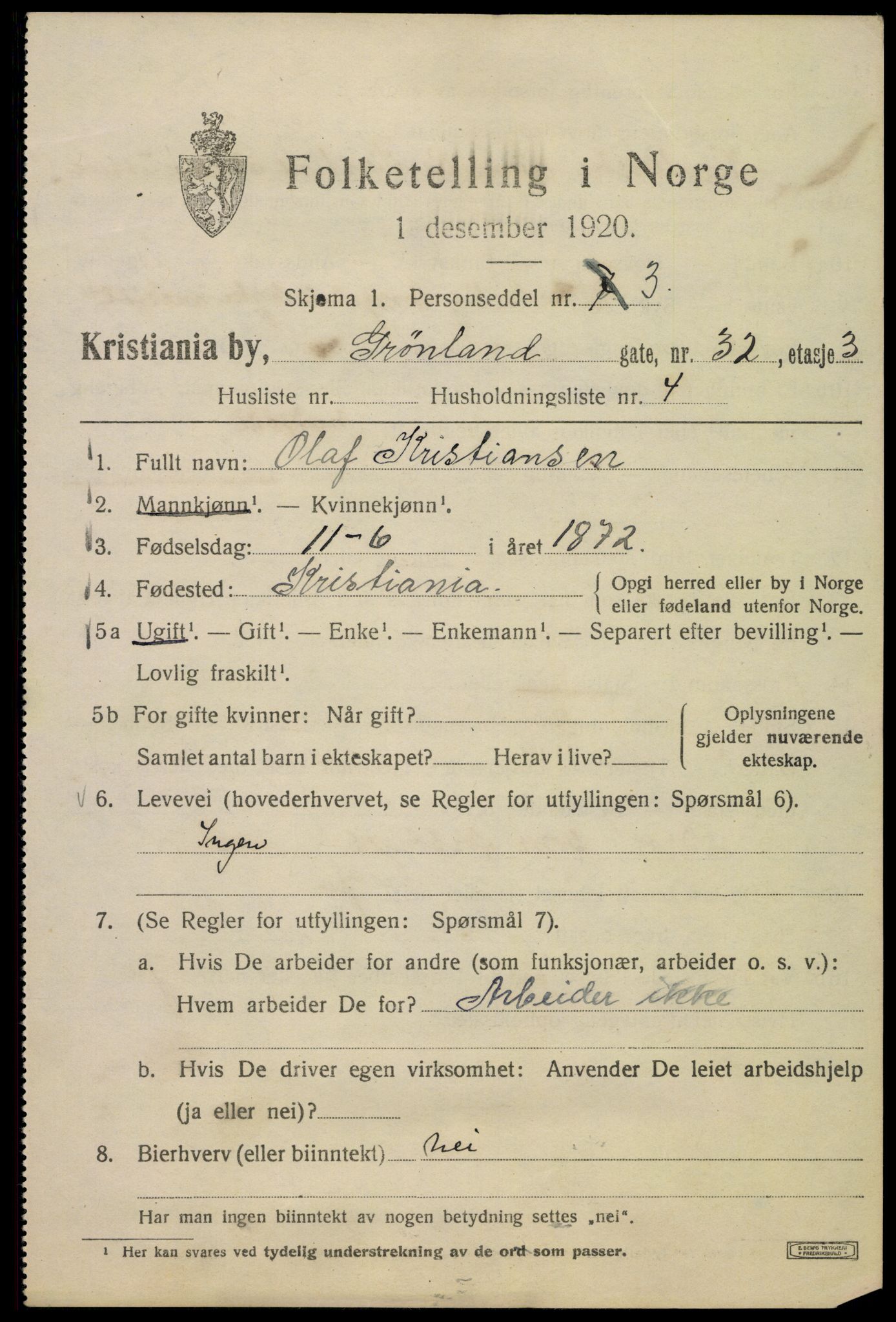 SAO, 1920 census for Kristiania, 1920, p. 255721