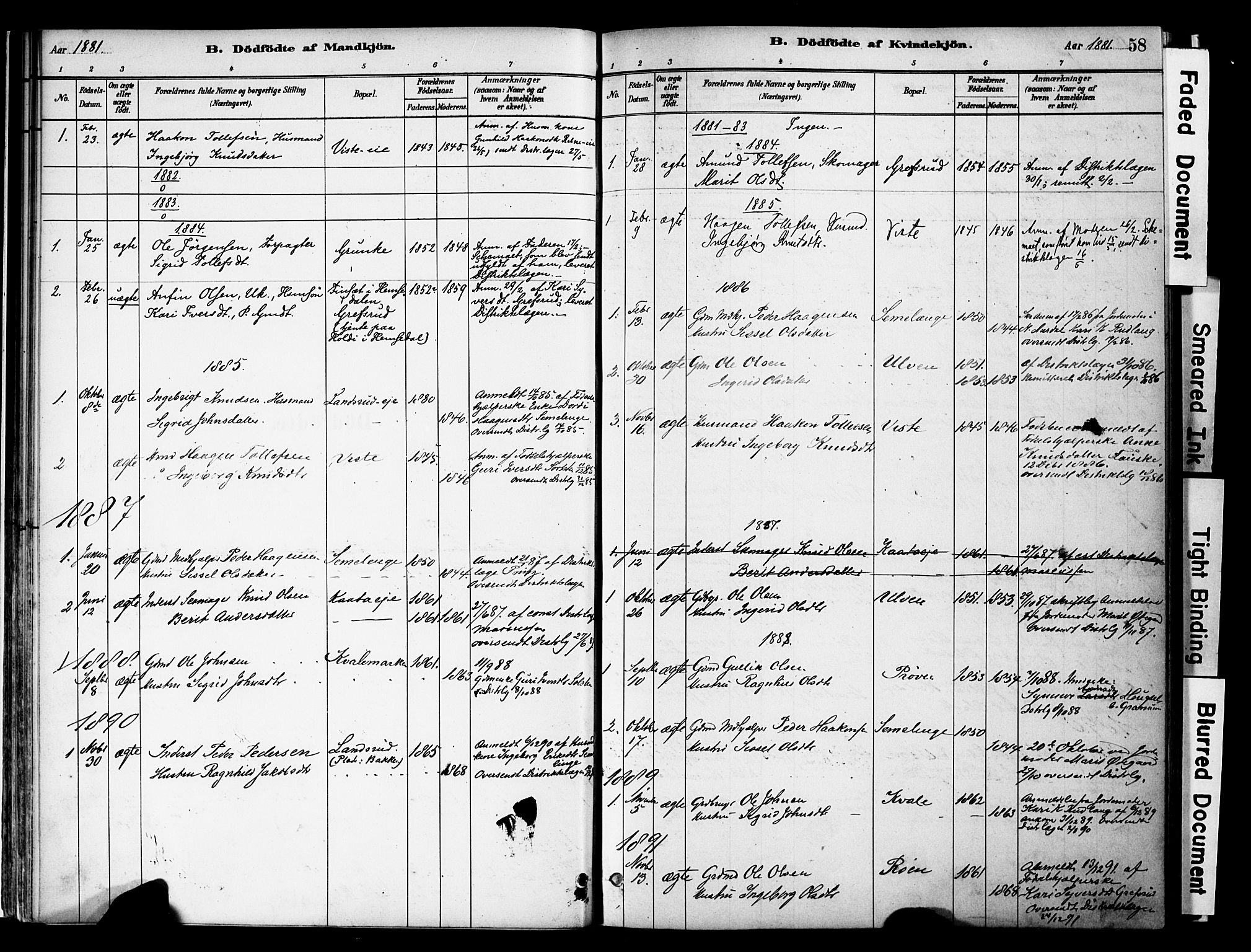 Vestre Slidre prestekontor, SAH/PREST-136/H/Ha/Haa/L0006: Parish register (official) no. 6, 1881-1912, p. 58
