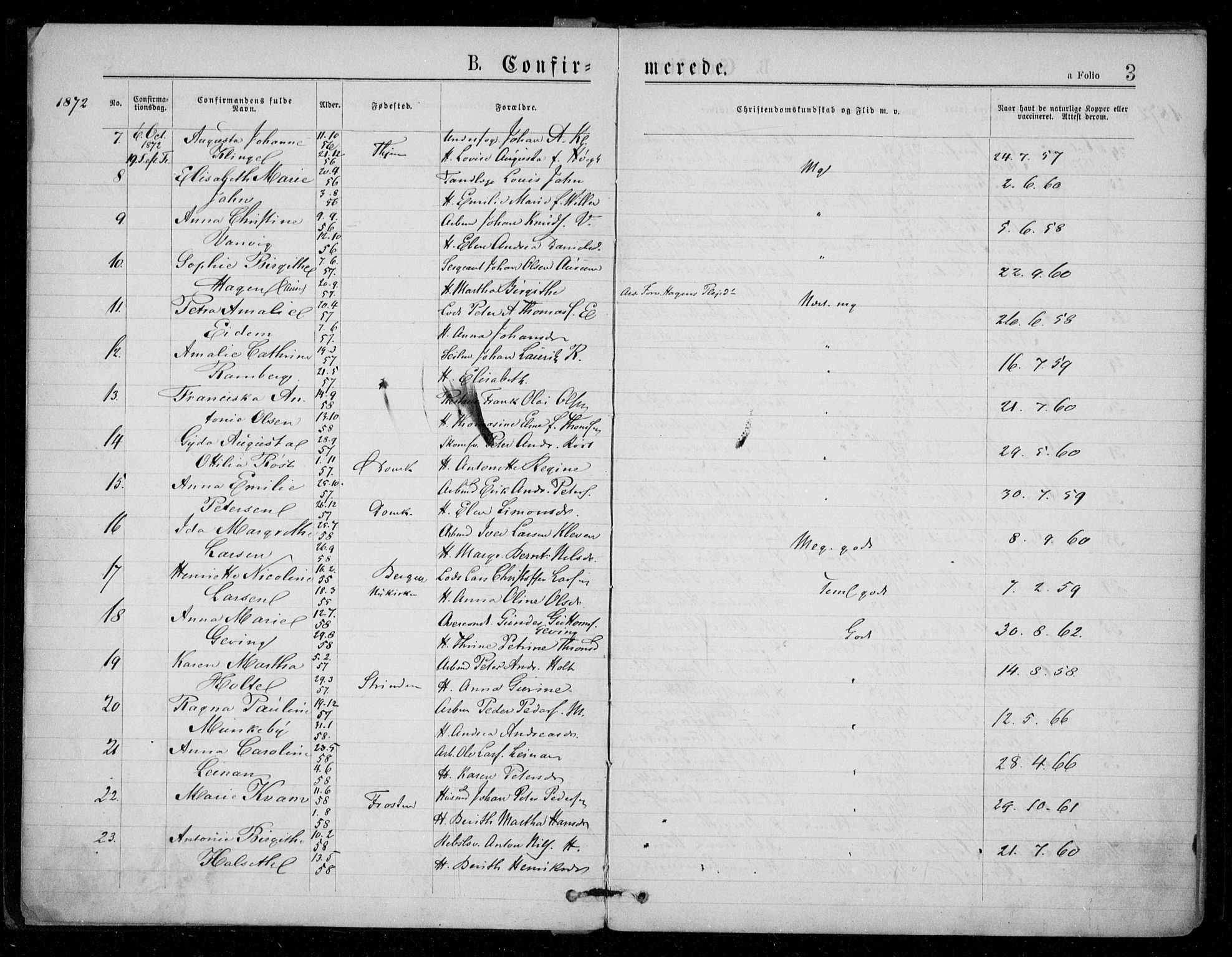 Ministerialprotokoller, klokkerbøker og fødselsregistre - Sør-Trøndelag, AV/SAT-A-1456/602/L0121: Parish register (official) no. 602A19, 1872-1879, p. 3