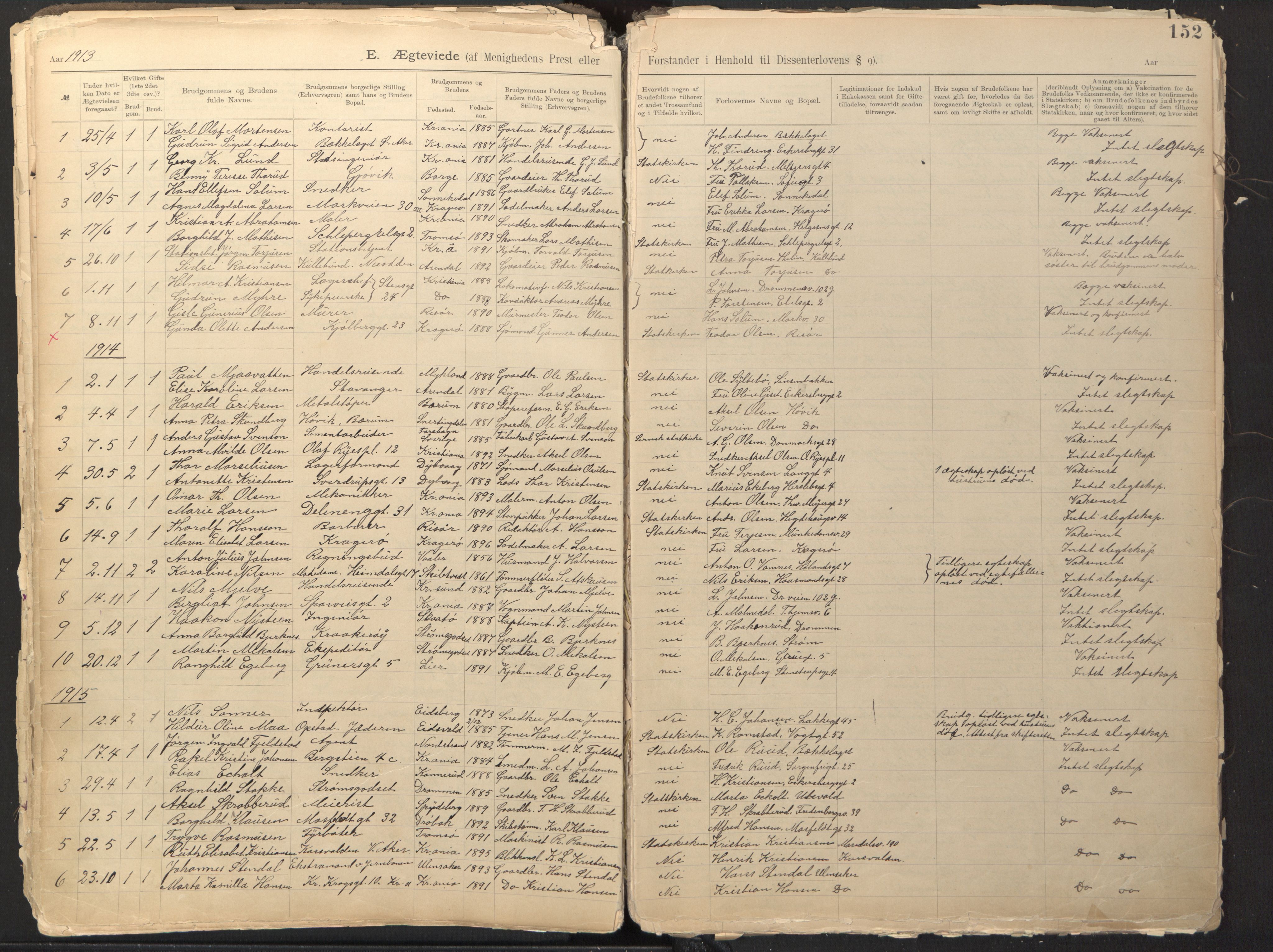 Den evangelisk-lutherske frikirke østre menighet, Oslo, SAO/PAO-0245/F/L0002: Dissenter register no. 2, 1892-1936, p. 152
