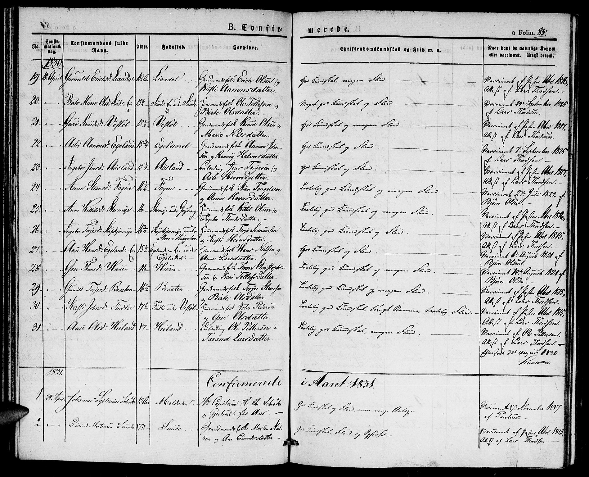 Gjerstad sokneprestkontor, SAK/1111-0014/F/Fa/Faa/L0005: Parish register (official) no. A 5, 1829-1841, p. 85