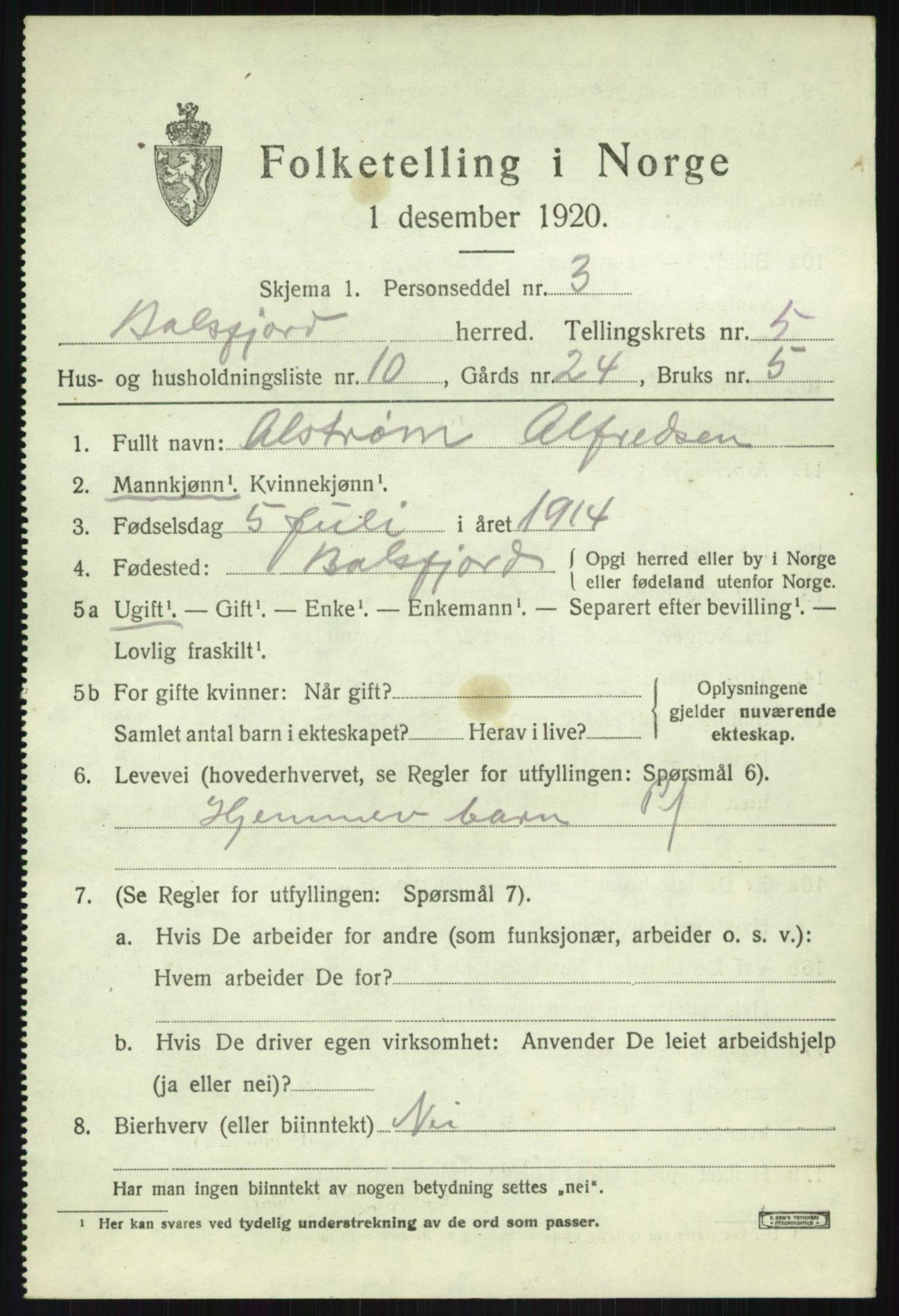 SATØ, 1920 census for Balsfjord, 1920, p. 3226