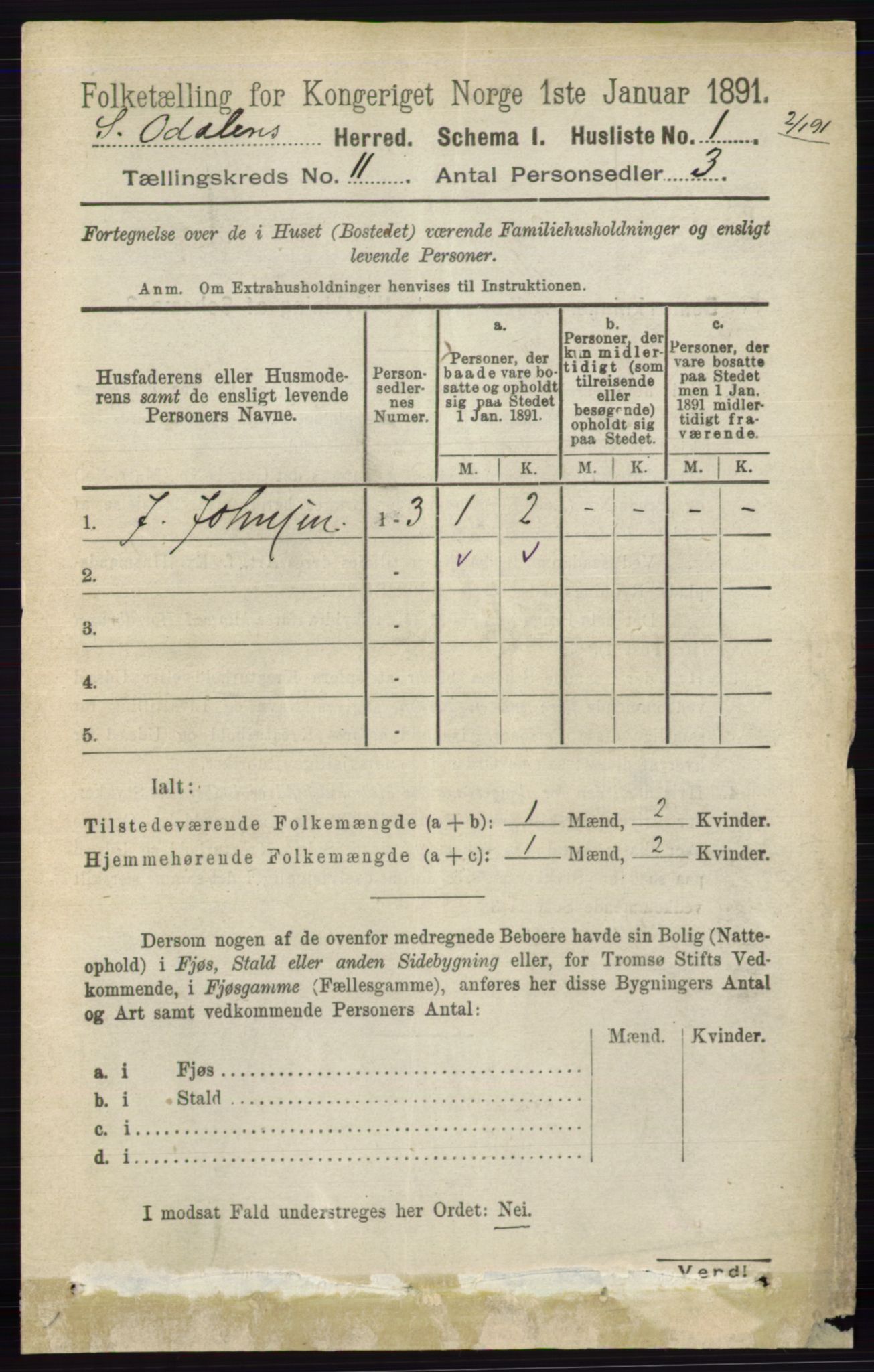 RA, 1891 census for 0419 Sør-Odal, 1891, p. 4827